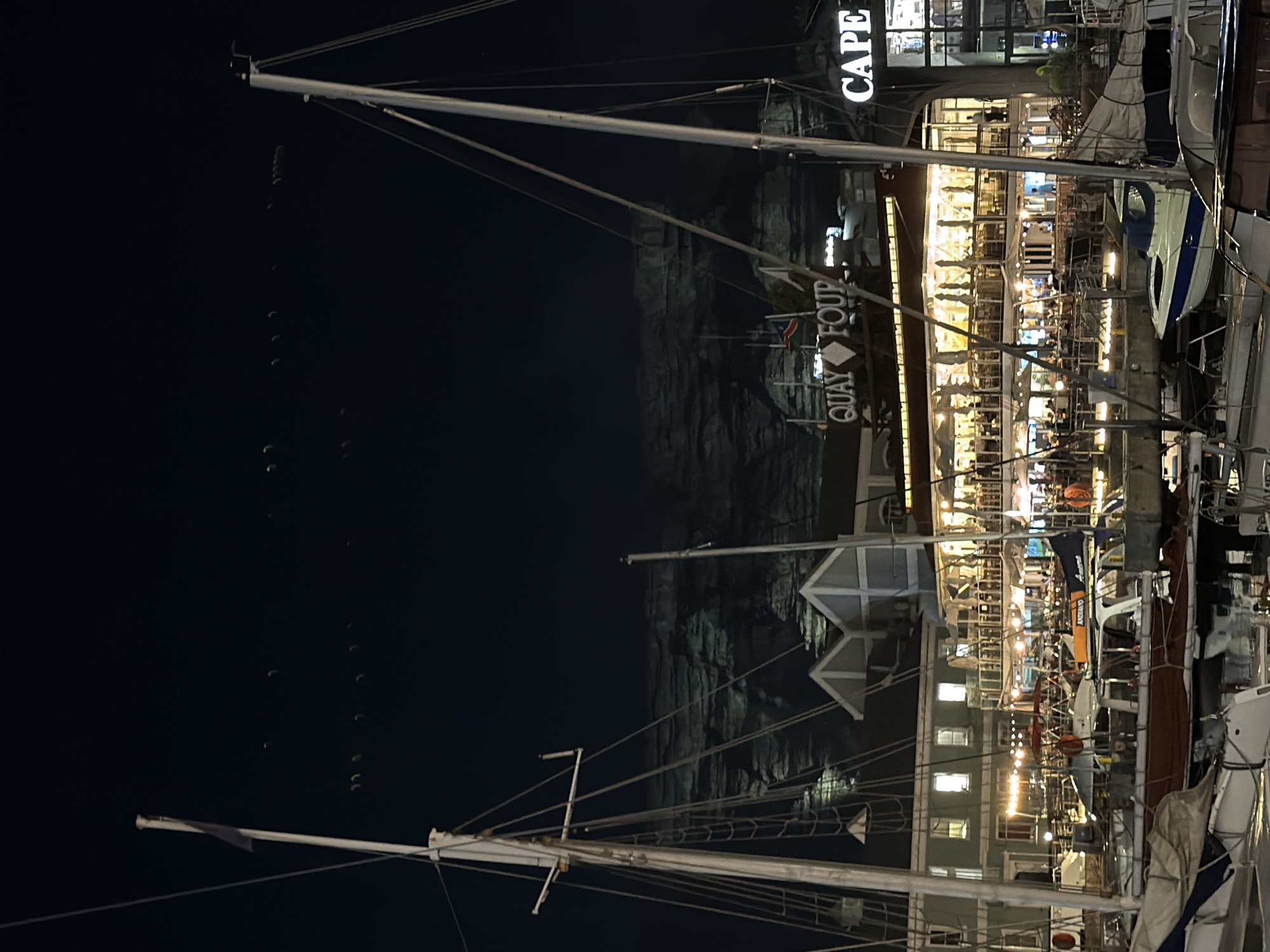 Evening boats docked at Cape Town V&A Waterfront harbor