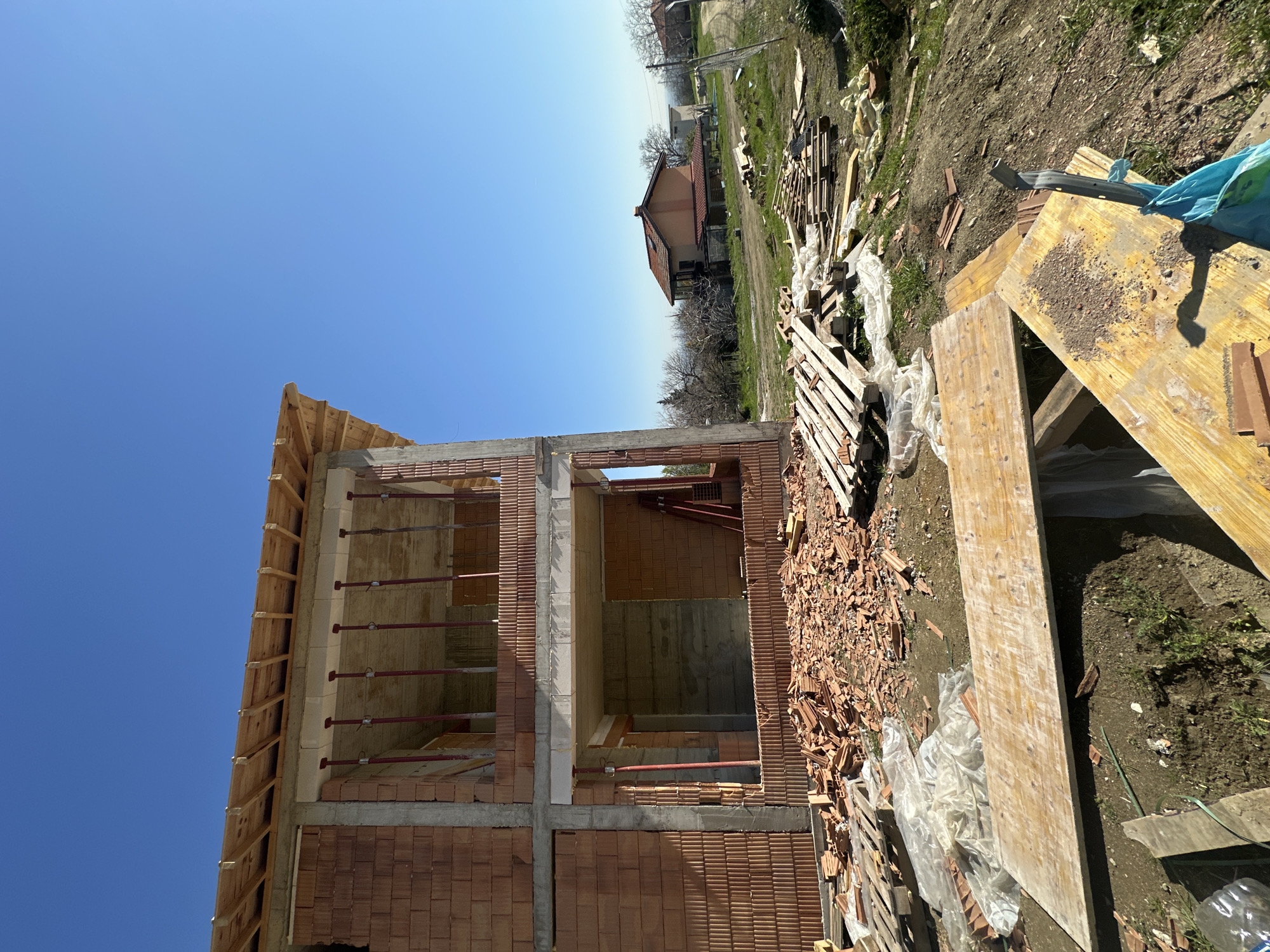 Construction progress documented on two-story building in Brestnik, Bulgaria