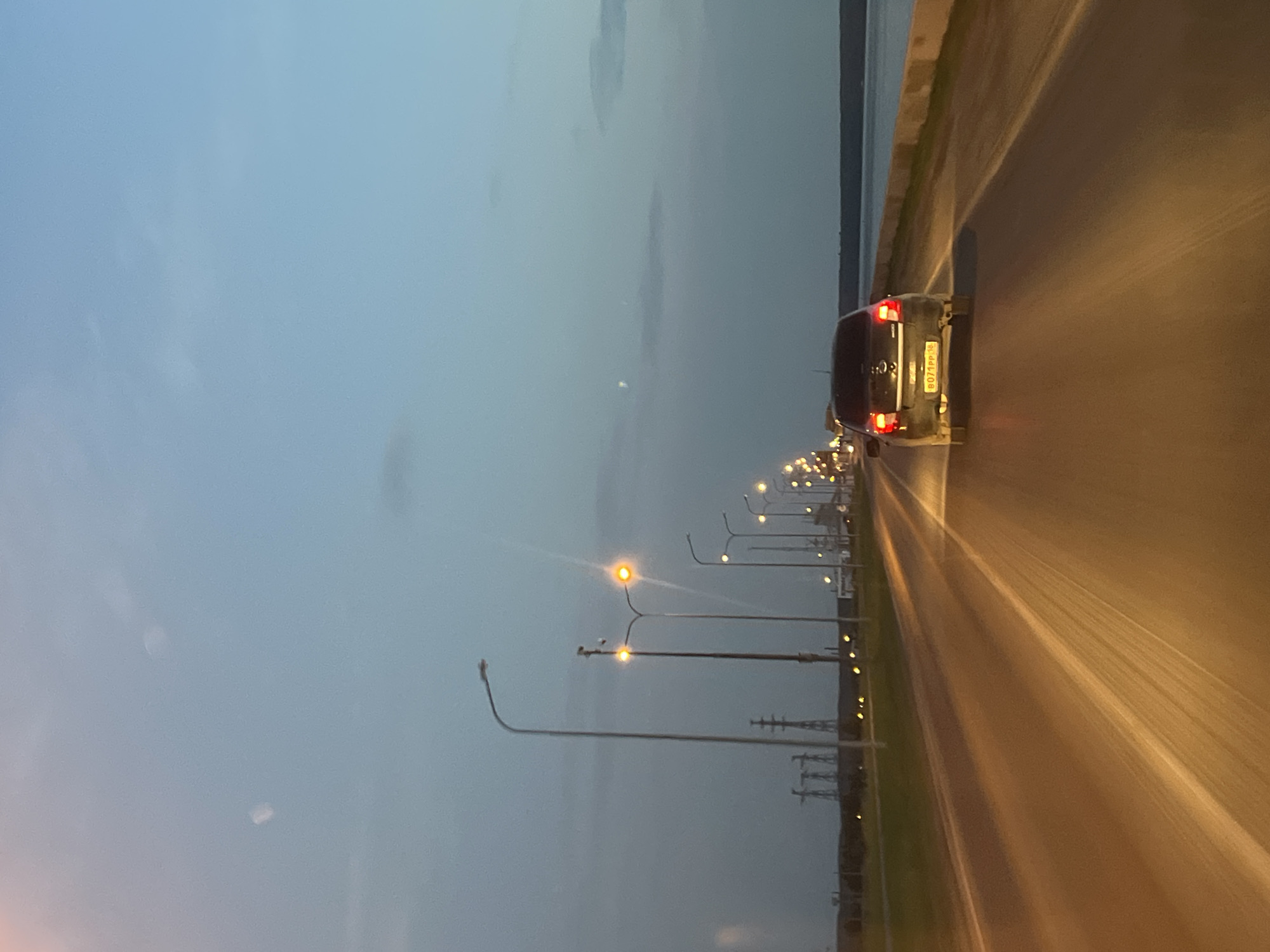 Sunset drive along Kama River in Chaikovsky, Russia