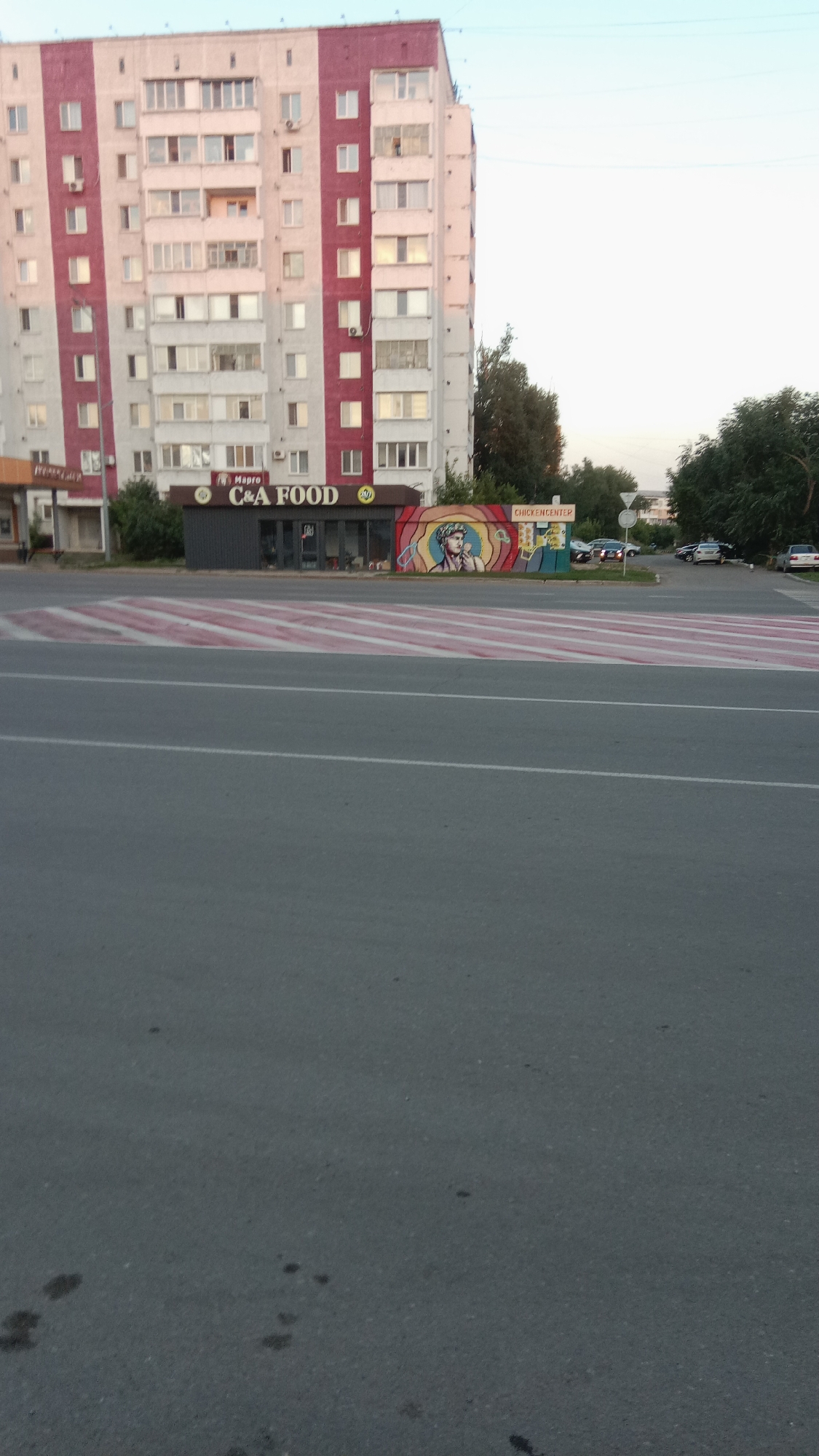 Street-level scenes from central Petropavl, summer blooms included