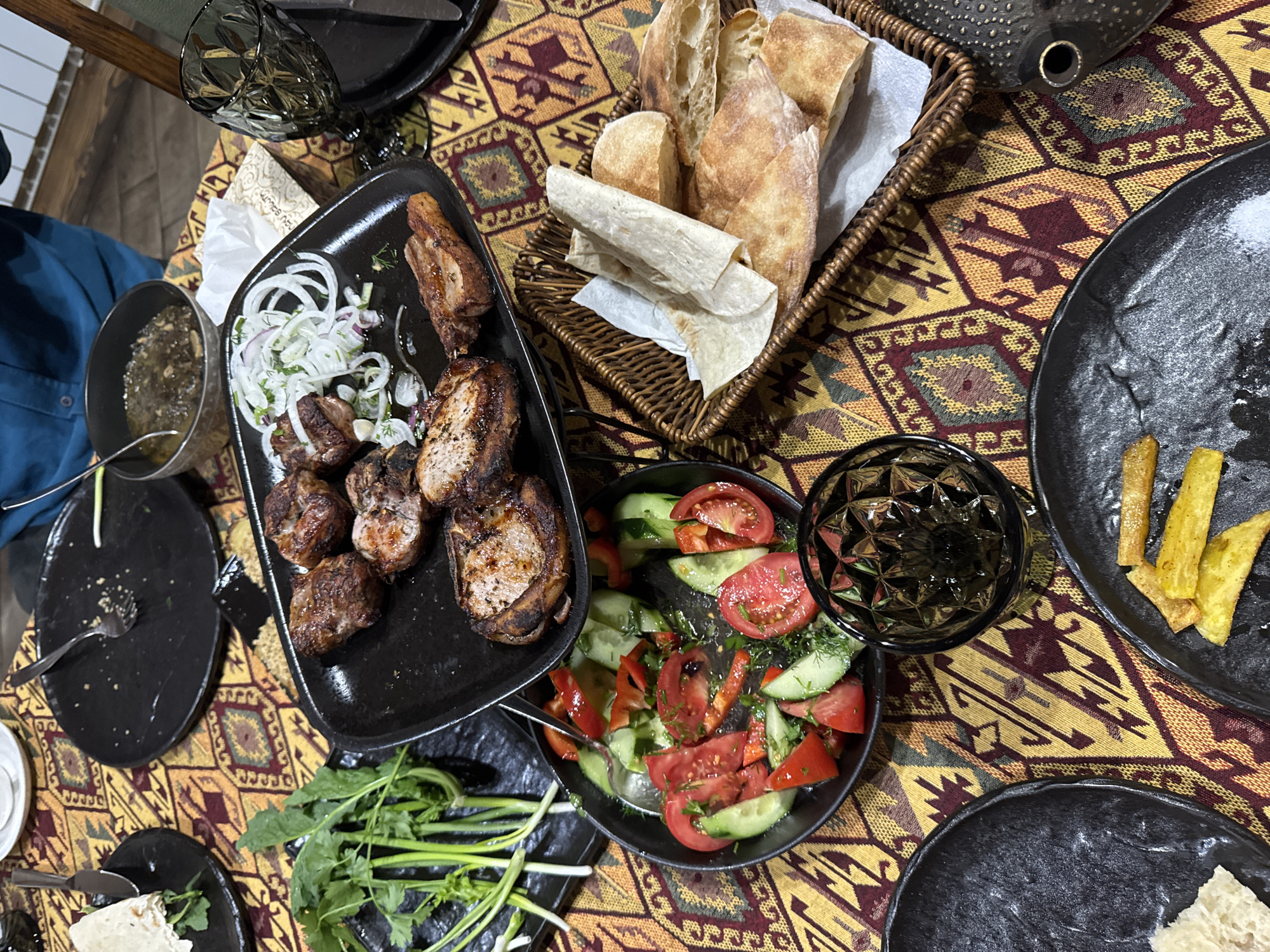 Traditional meal spread documented in Ijevan, Armenia