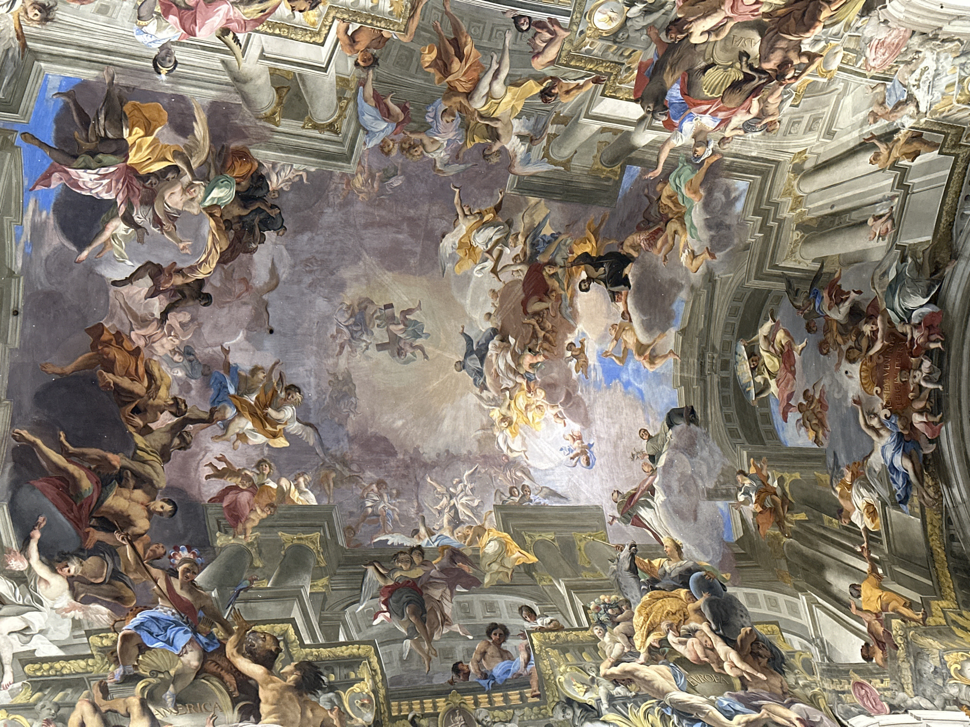 Baroque ceiling fresco captured at Sant'Ignazio church Rome