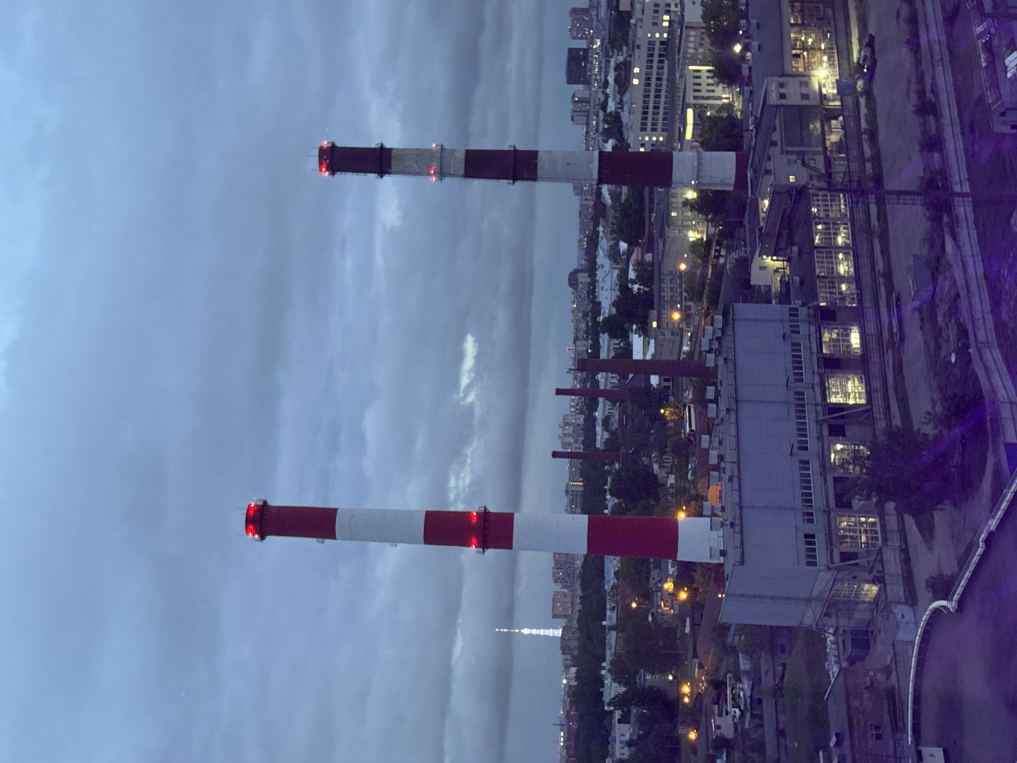 Evening scenes captured in Lednevo showing industrial and residential areas