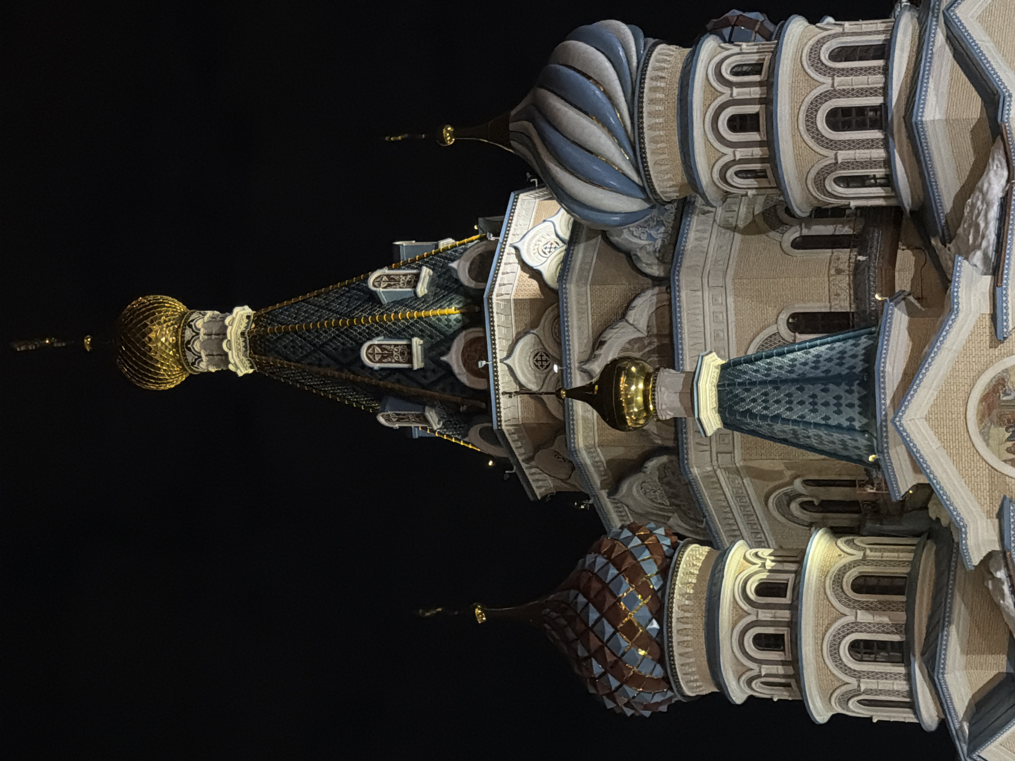 Night photography of illuminated Orthodox cathedrals in Izhevsk, Russia