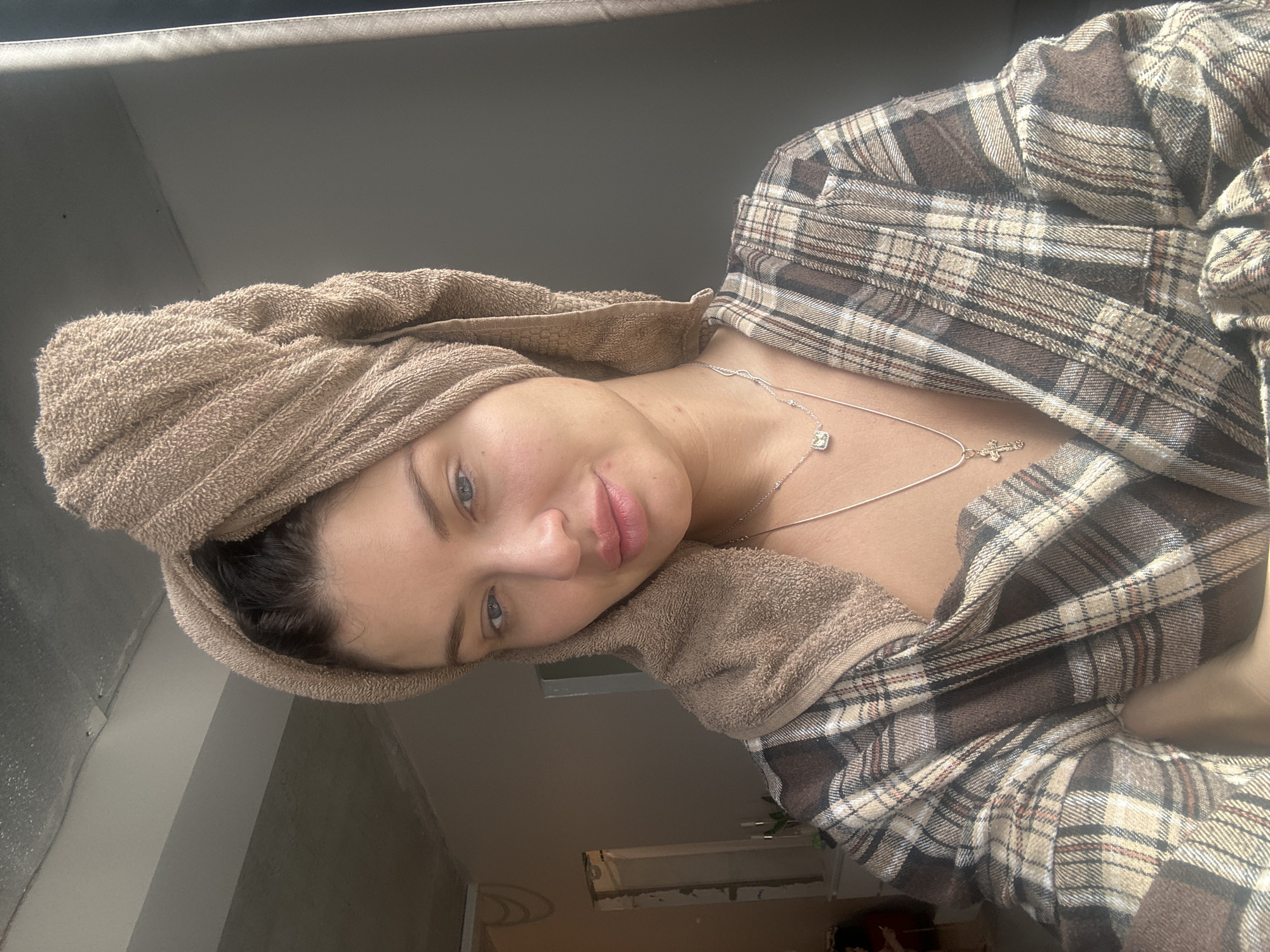 Woman in towel photographed with baby in Moscow area