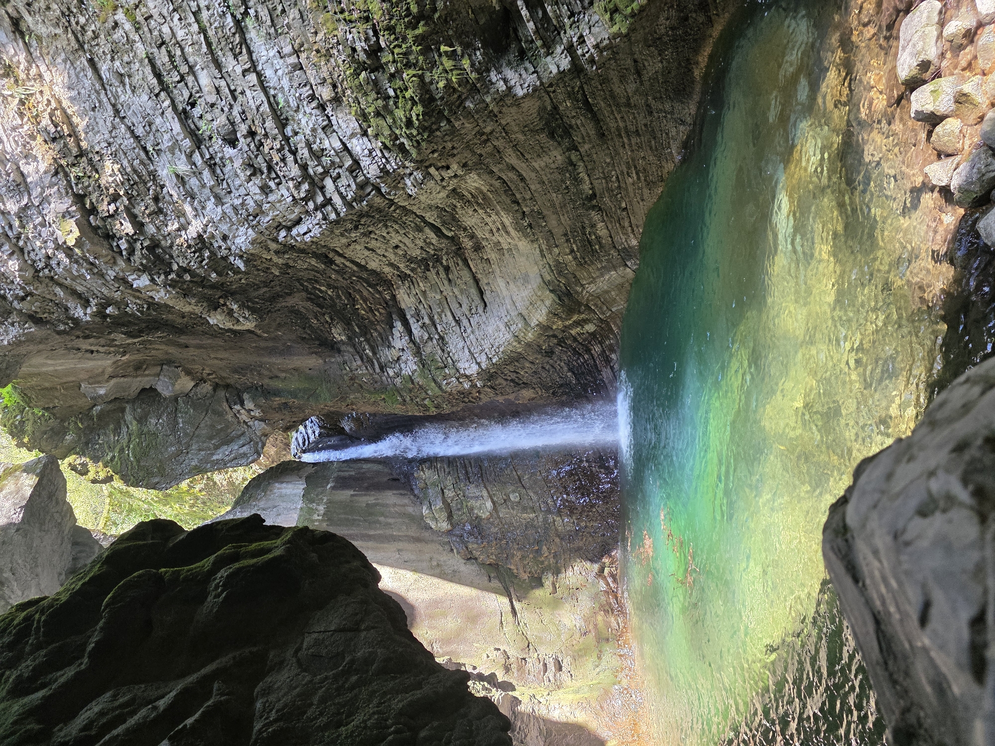 Kozjak waterfall documented flowing into turquoise pool near Kobarid