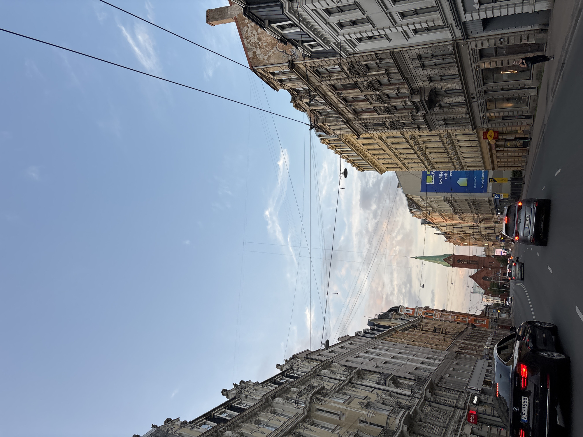 Evening stroll through Riga's classical streetscape near Dailes Teatris
