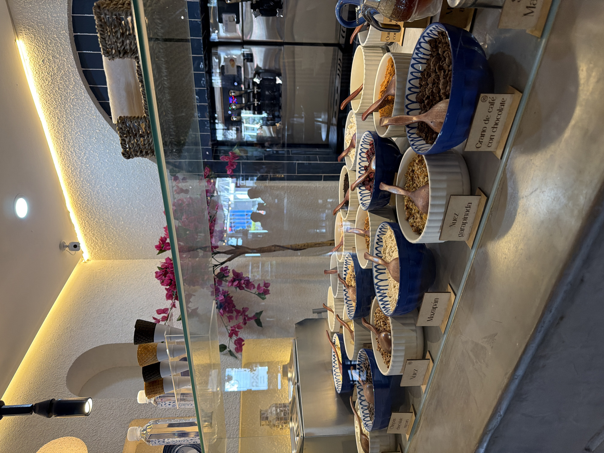 Modern dessert shop interior captured in evening documentation
