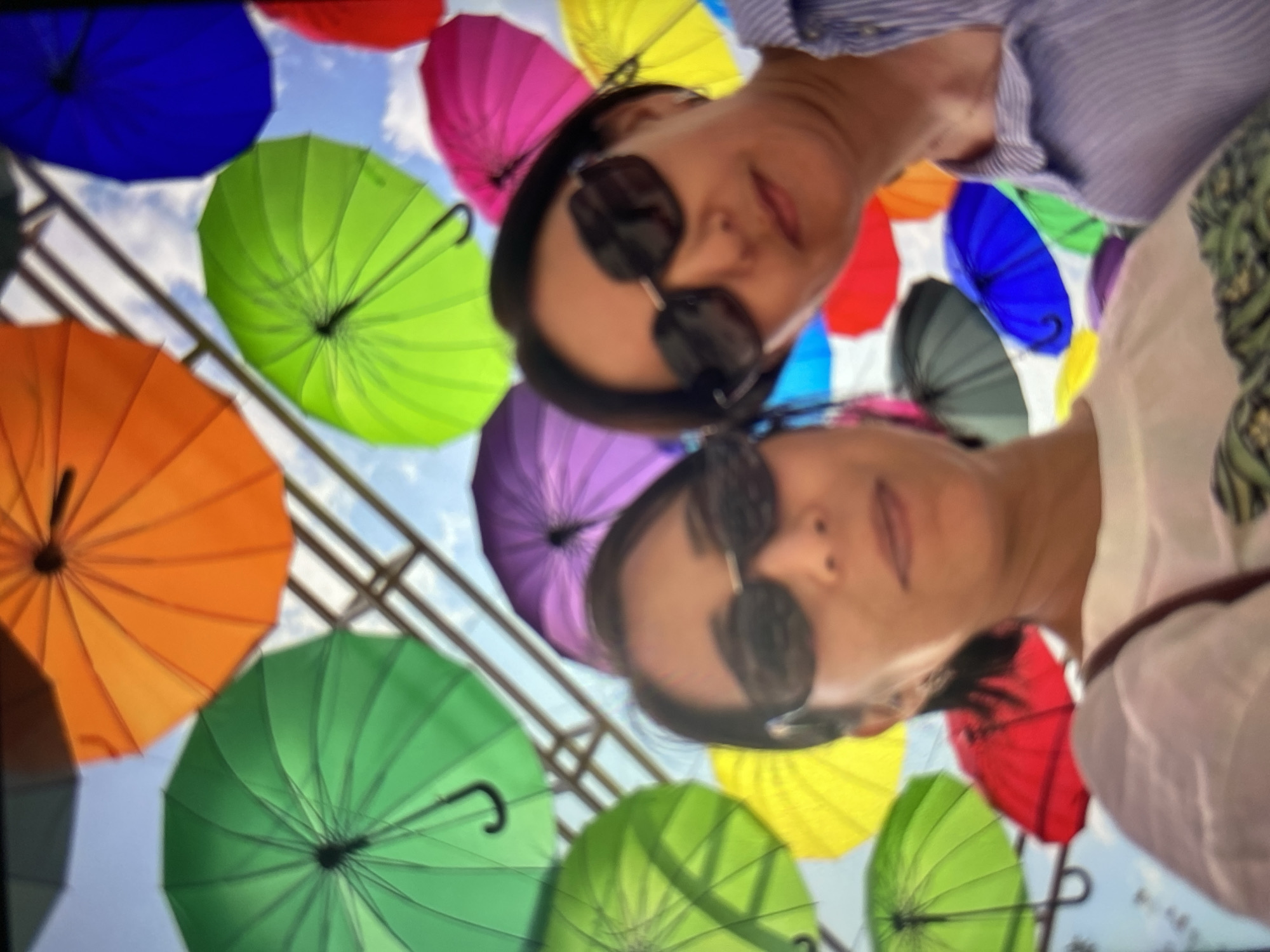 Colorful umbrella canopy installation in rural Kazakhstan