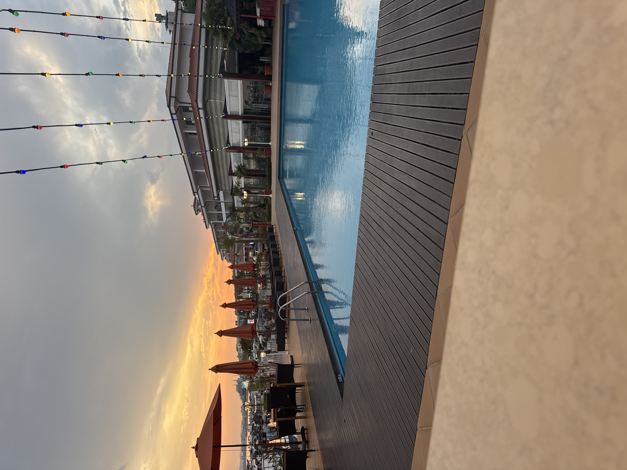 Poolside dusk at a Bulgarian Black Sea resort