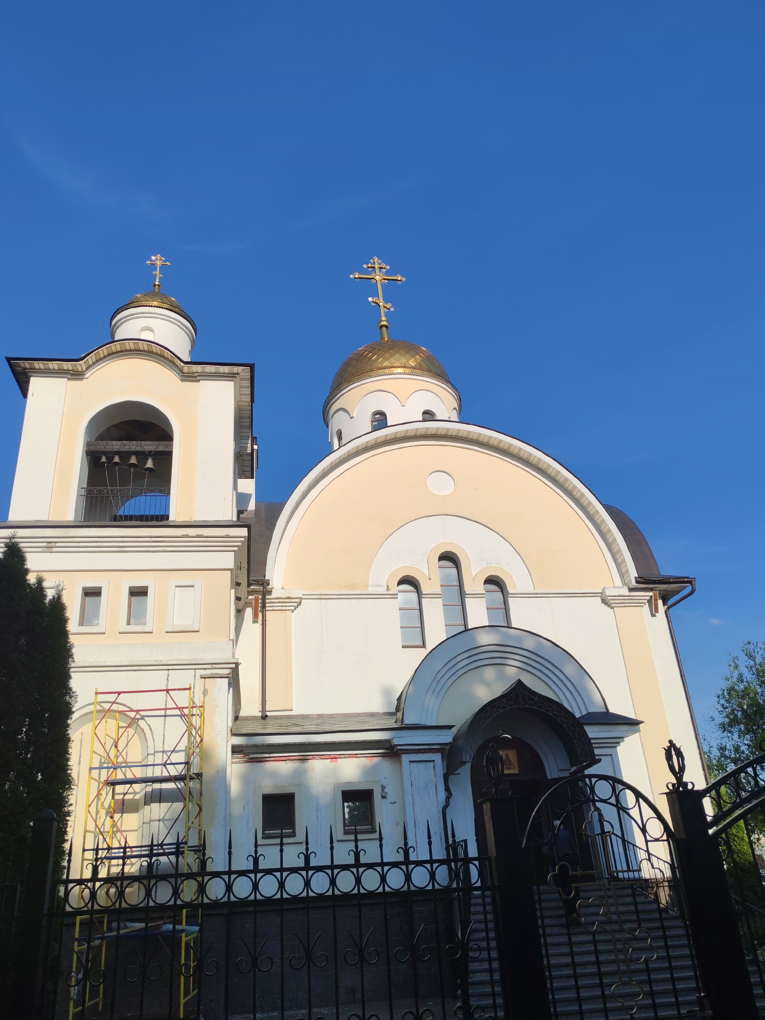 Orthodox church with dual domes photographed in Podolsk