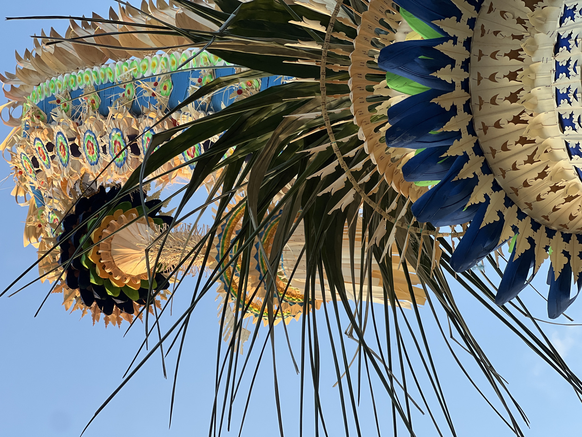 Traditional ceremony with elaborate headdresses in North Kuta, Bali