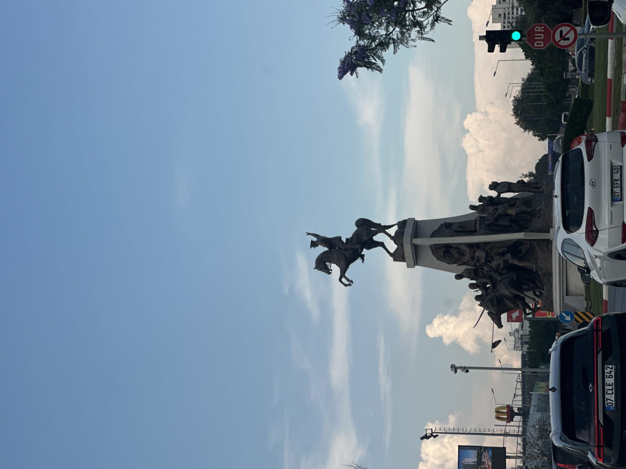 Equestrian monument observed in Konyaaltı, Turkey under cloudy skies