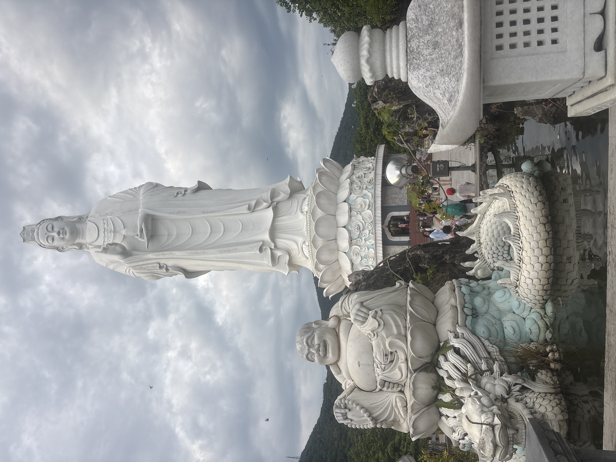 Morning at Linh Ung Pagoda — monkeys, incense, and Guan Yin
