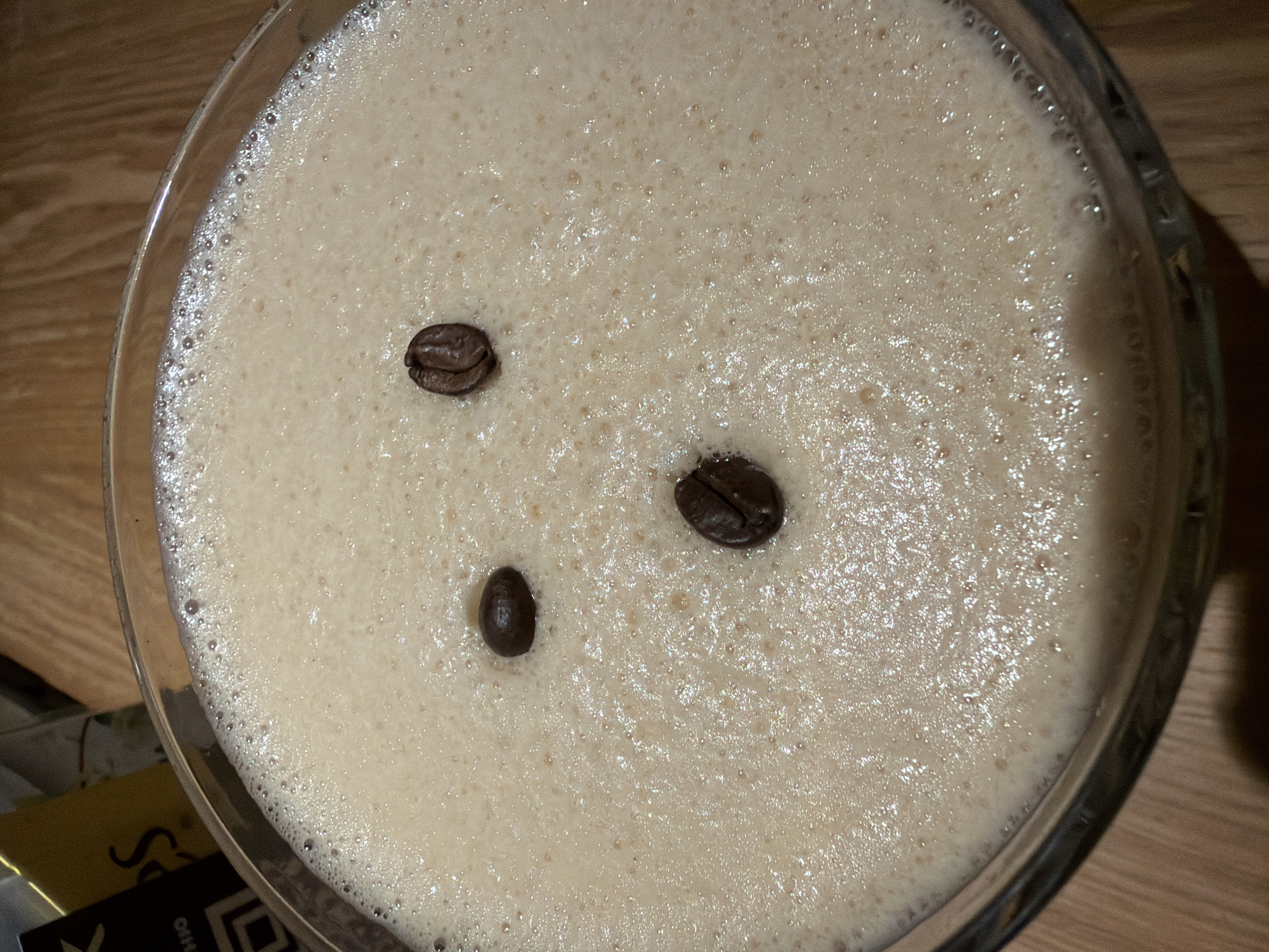 Espresso martini with coffee bean garnish documented in Varna