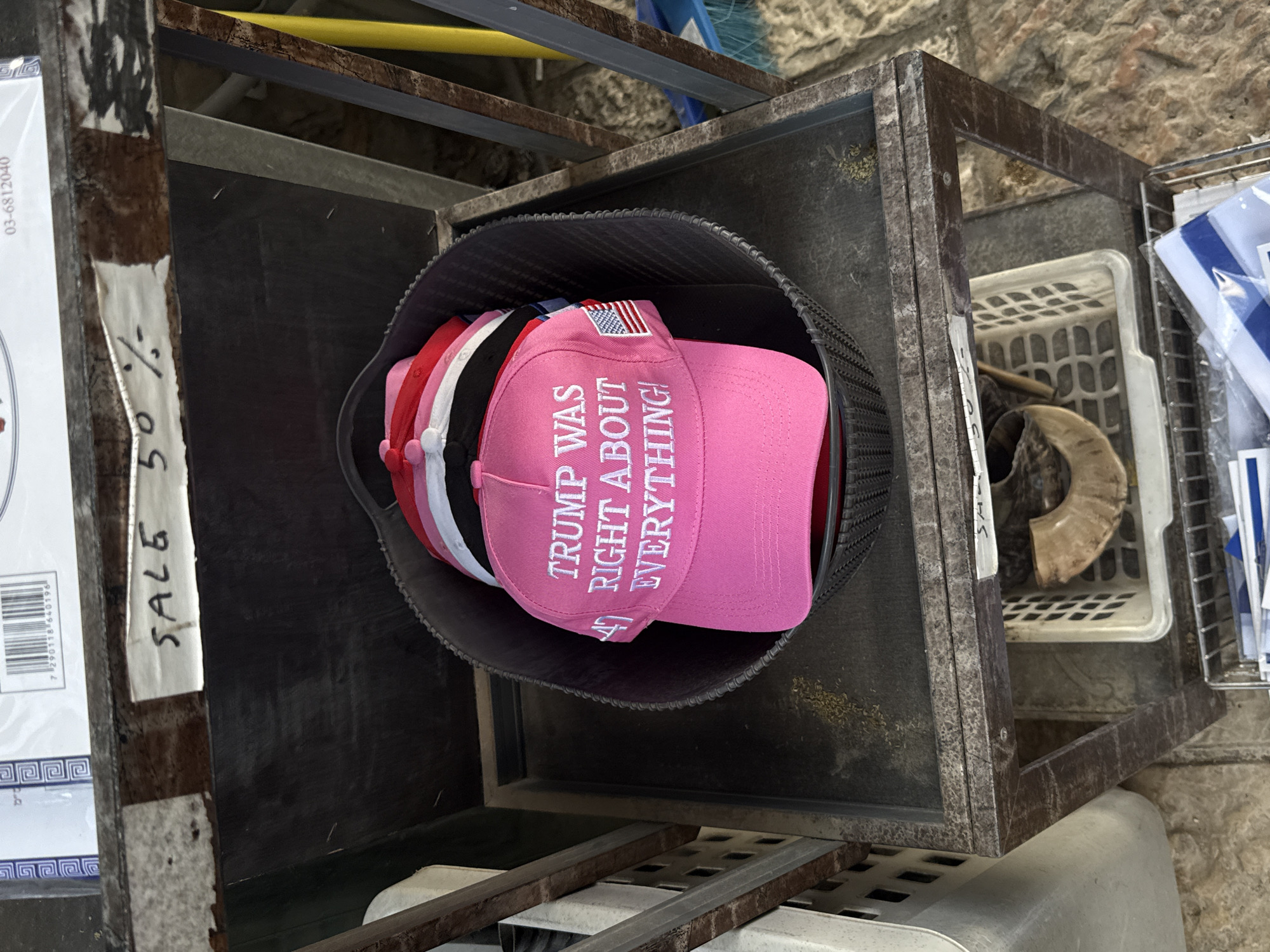 Trump slogan merchandise spotted in Jerusalem container