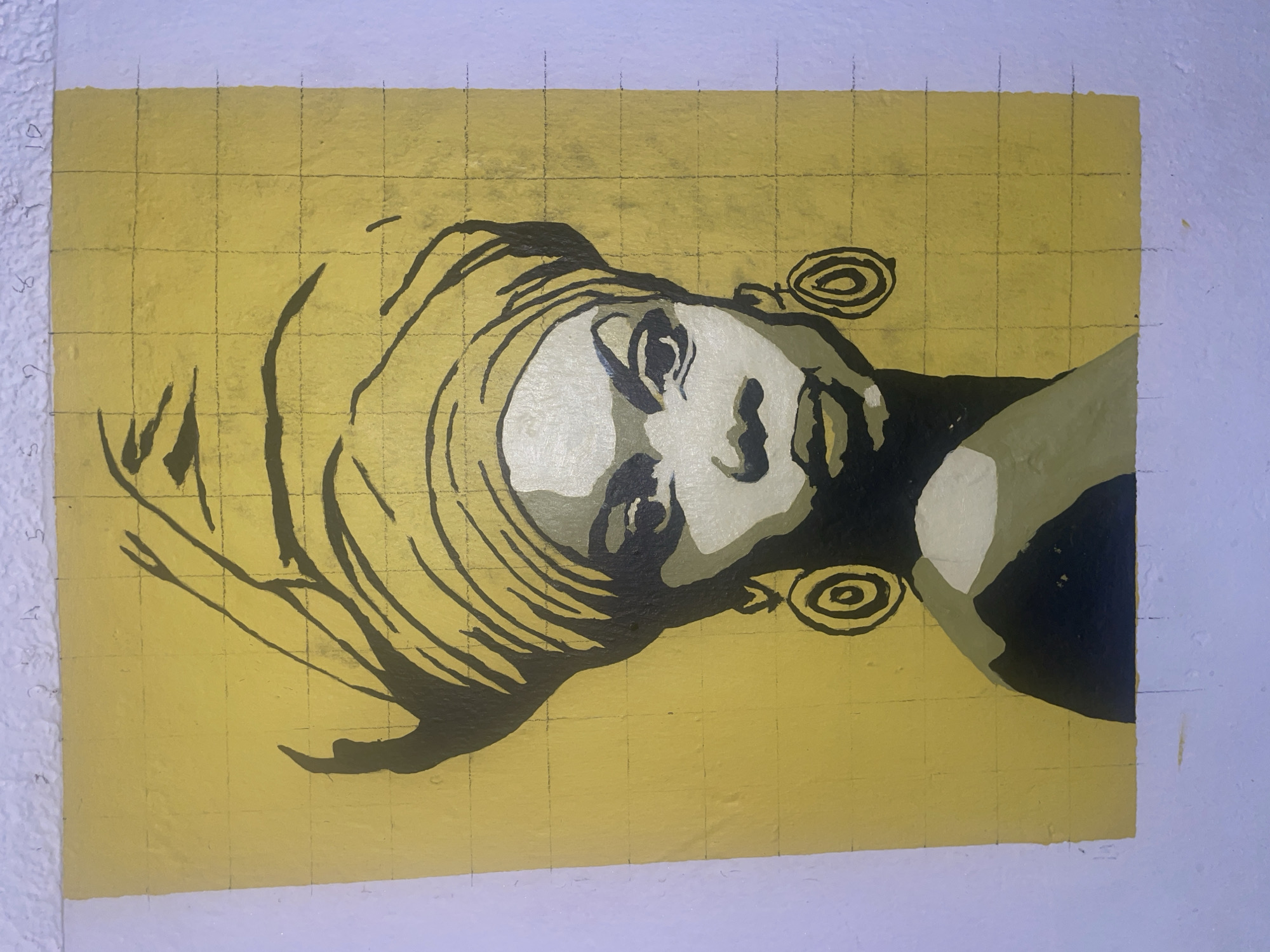 Portrait painting with grid pattern documented in Jos