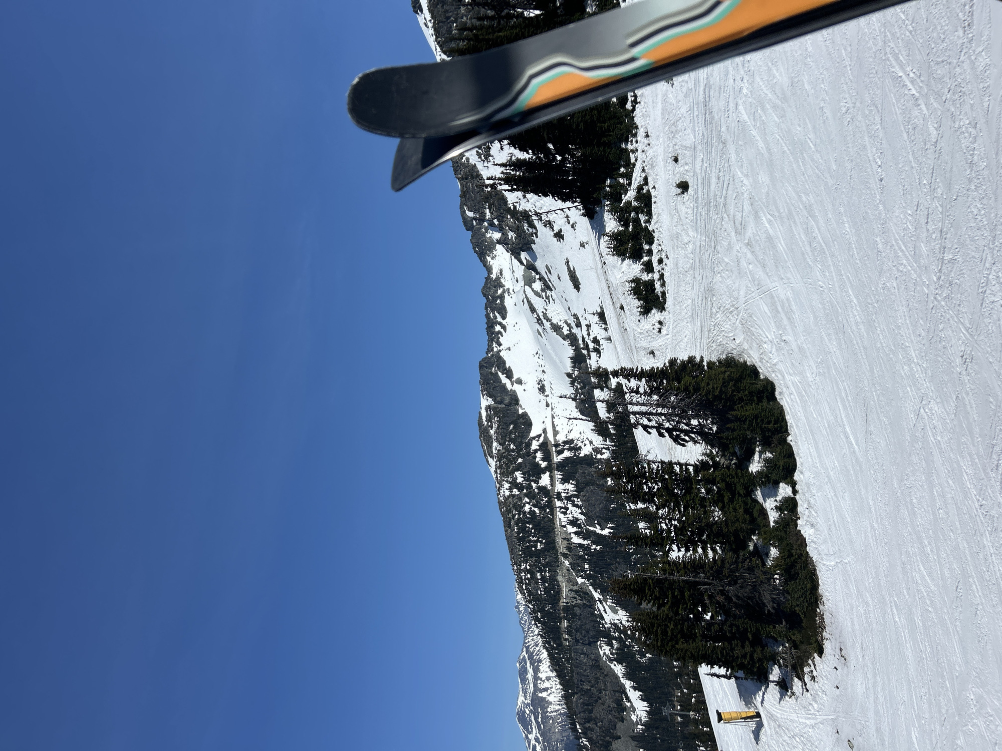 Evening ski lift ride captured at Whistler resort