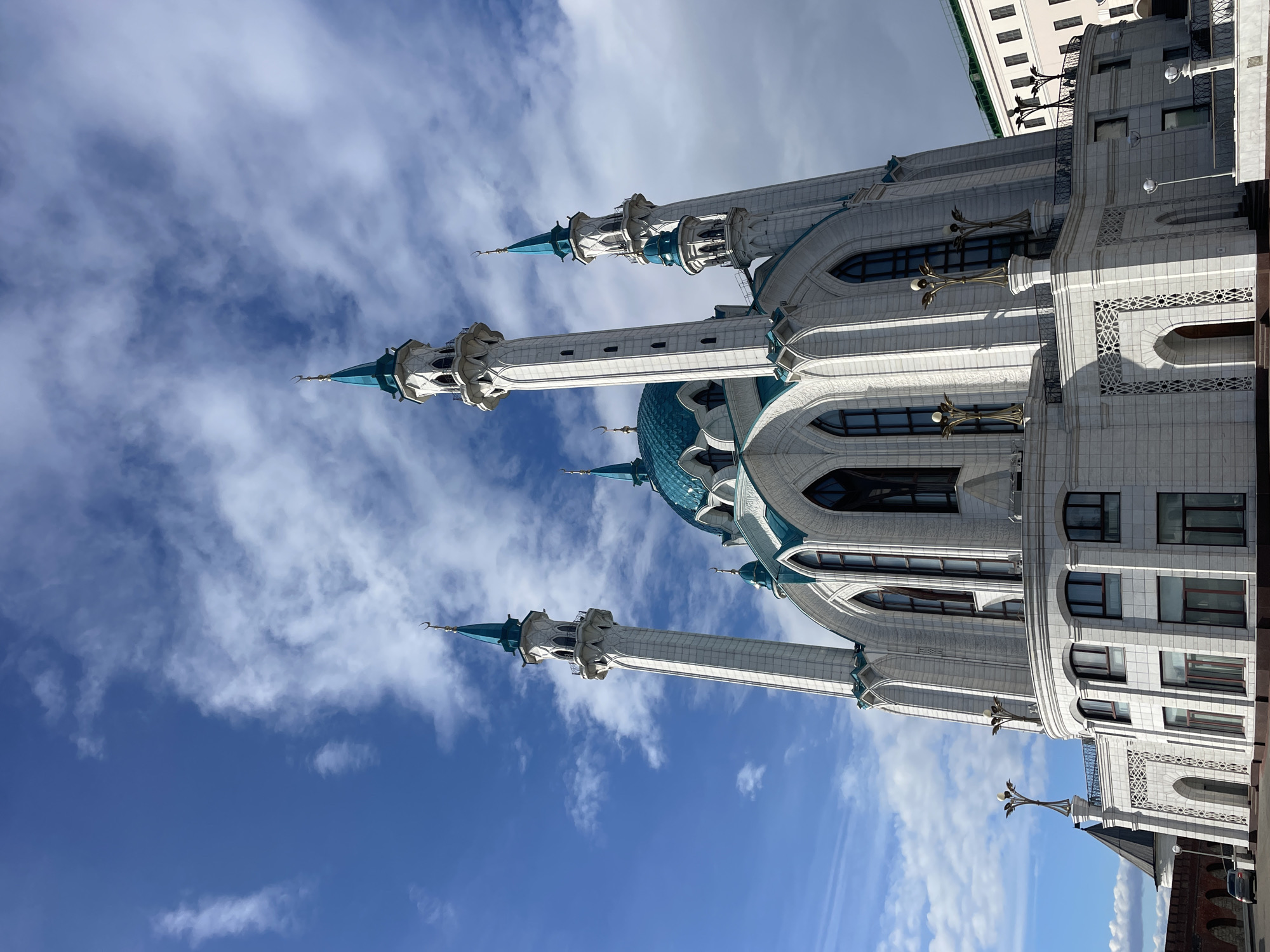 Ornate mosque and civic architecture documented under clear skies