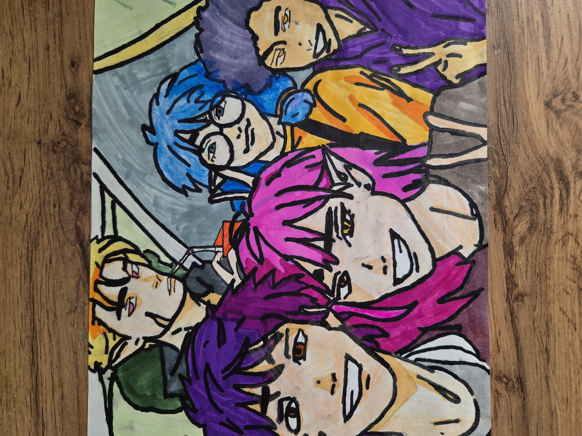 Artist creates colorful anime character drawings during afternoon session
