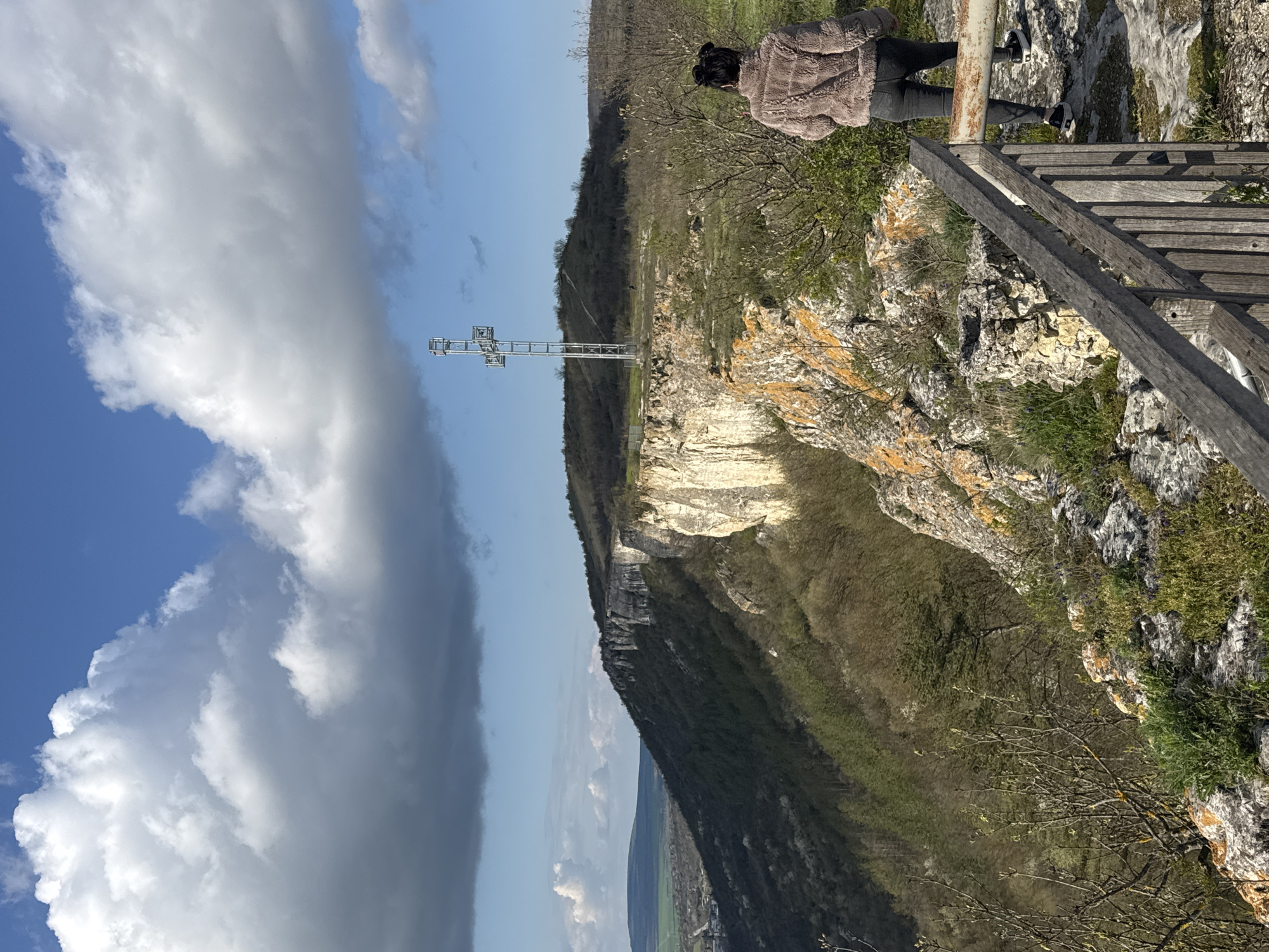 Woman visits scenic overlook with Bulgarian flag in Provadia