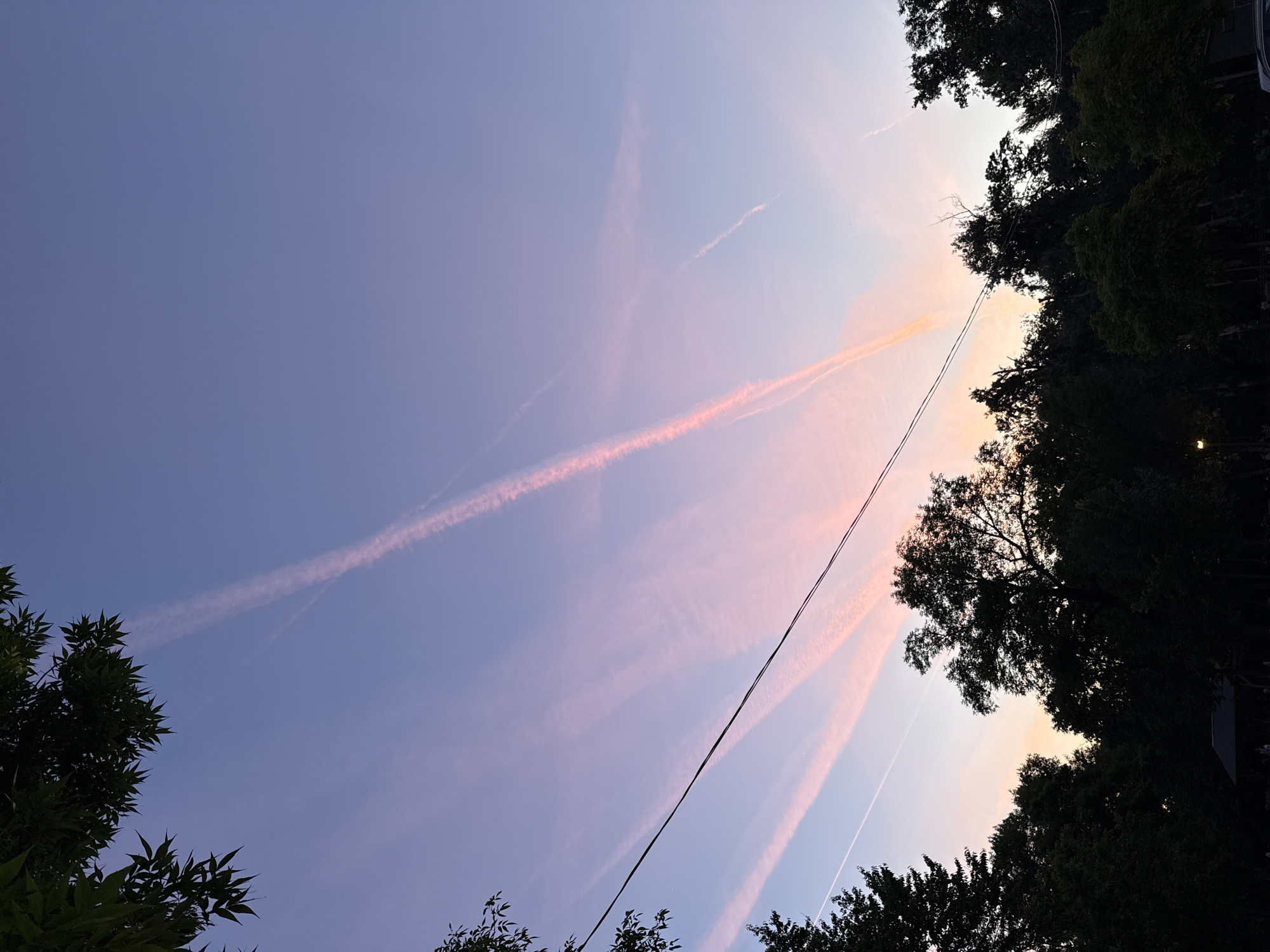 Pink contrails observed in Belgrade dusk sky