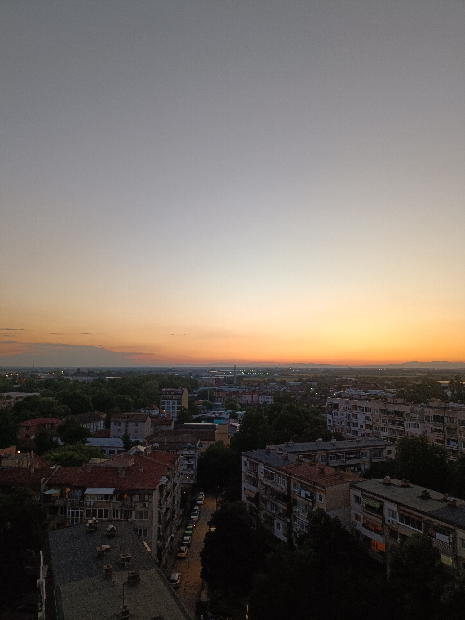 Sunset captured over Plovdiv cityscape from elevated vantage point