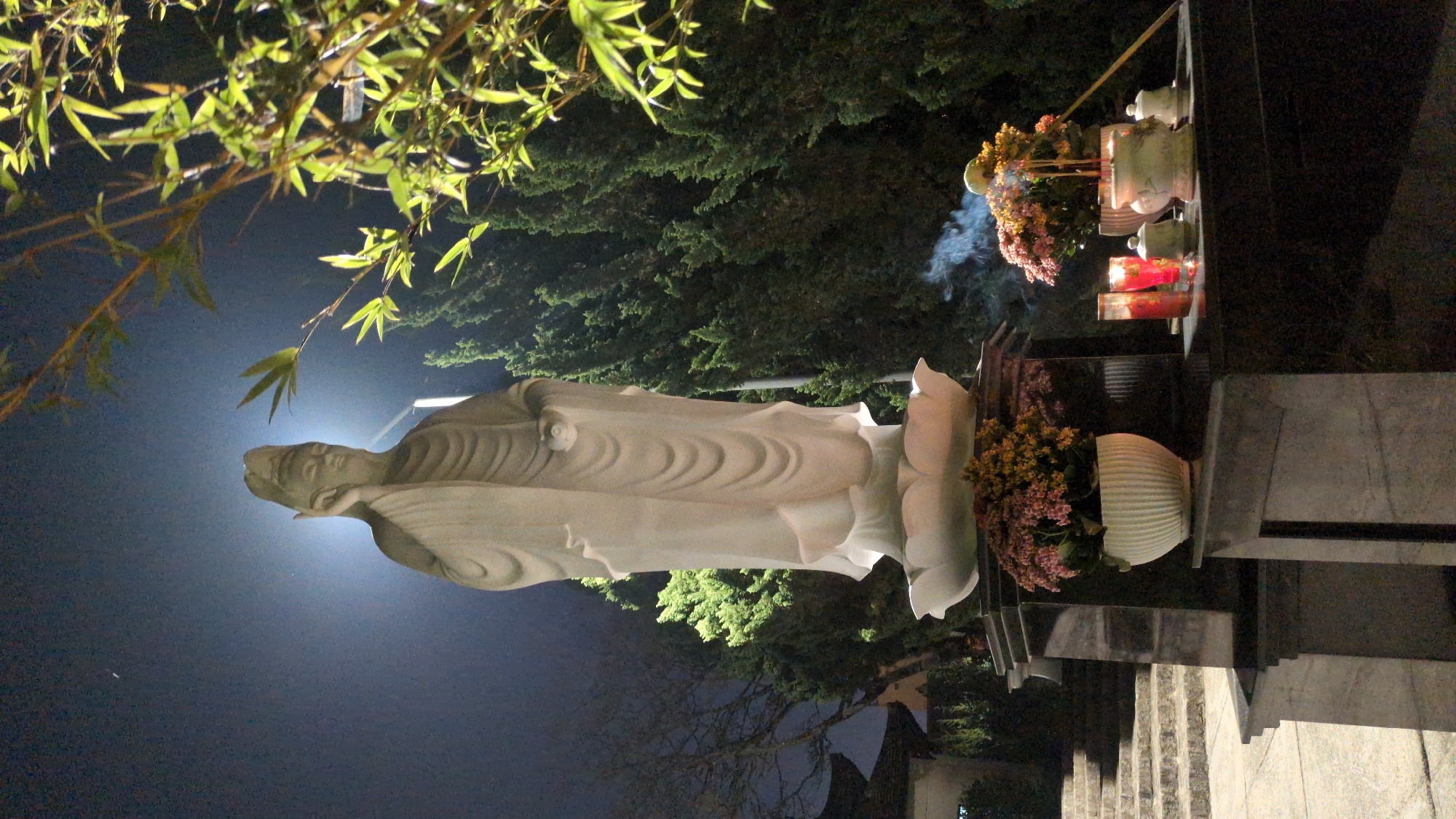 Nighttime Buddhist shrine documented in Da Lat, Vietnam