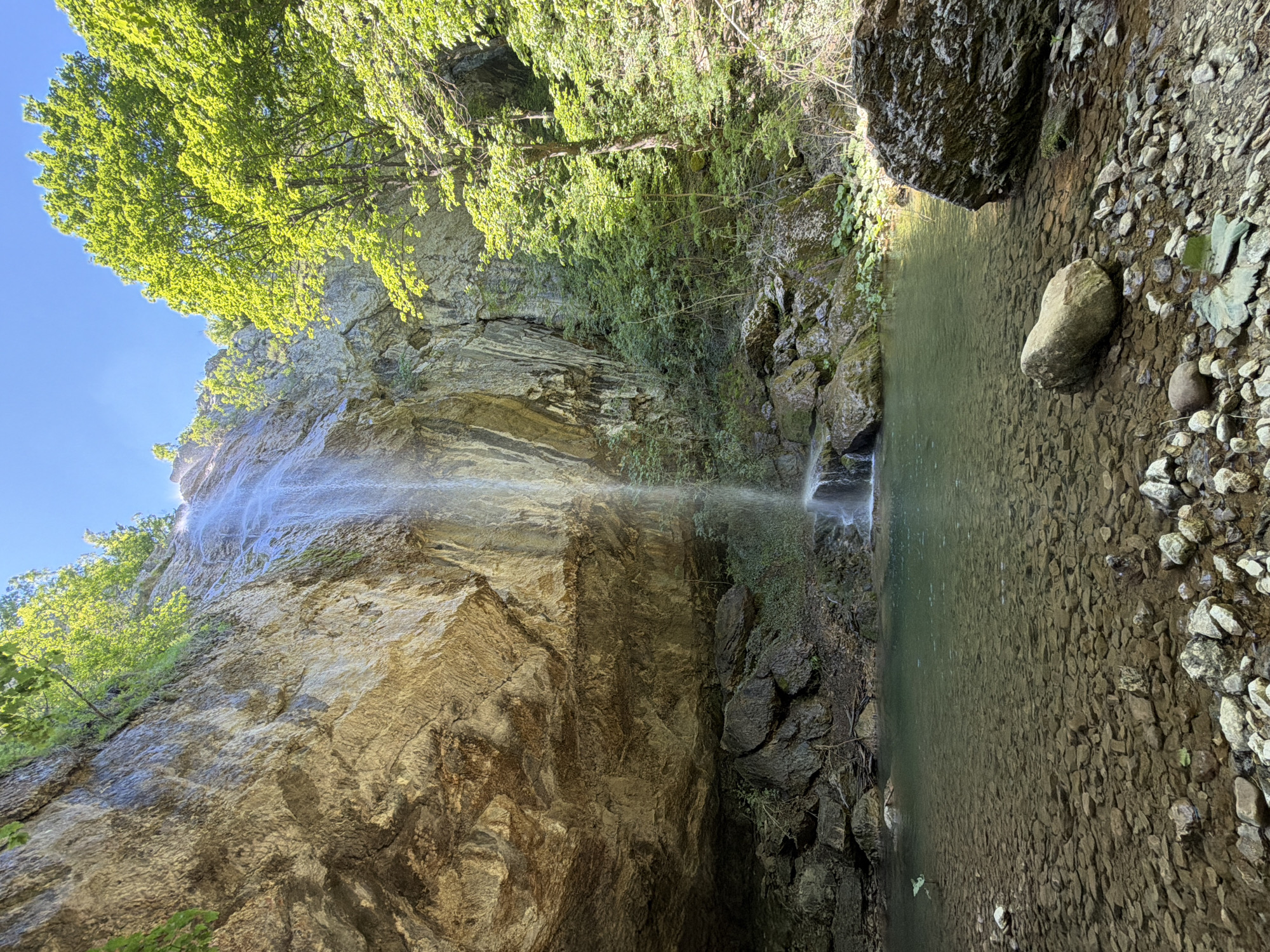Waterfall documented cascading into pool near Veselinovo, Bulgaria