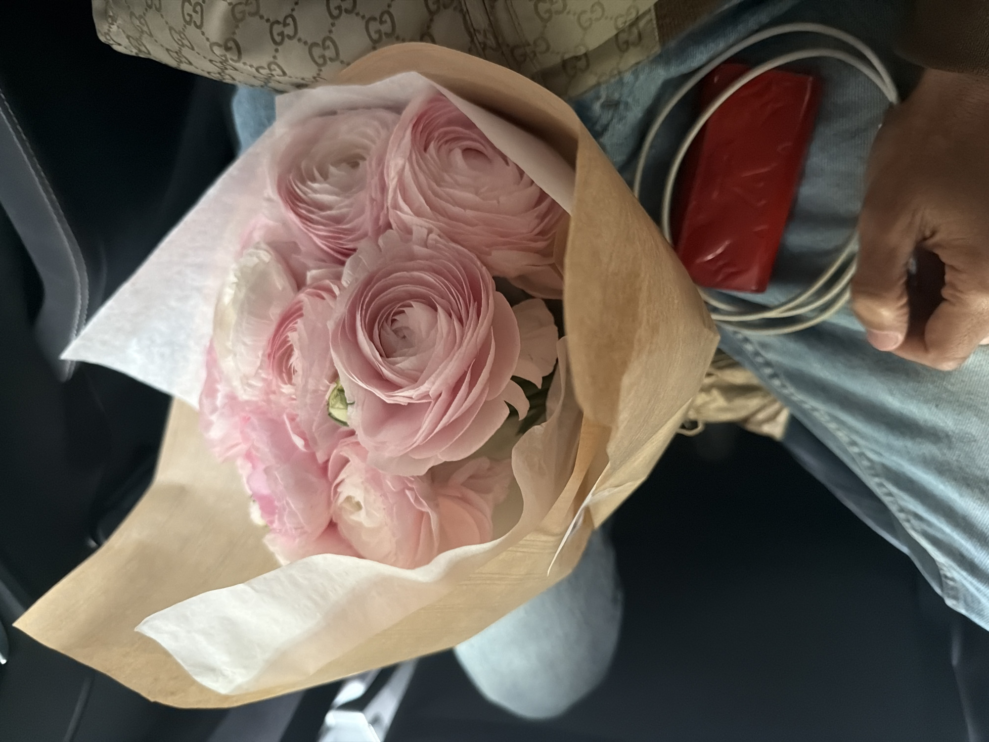 Pink flower bouquet spotted in Paris car