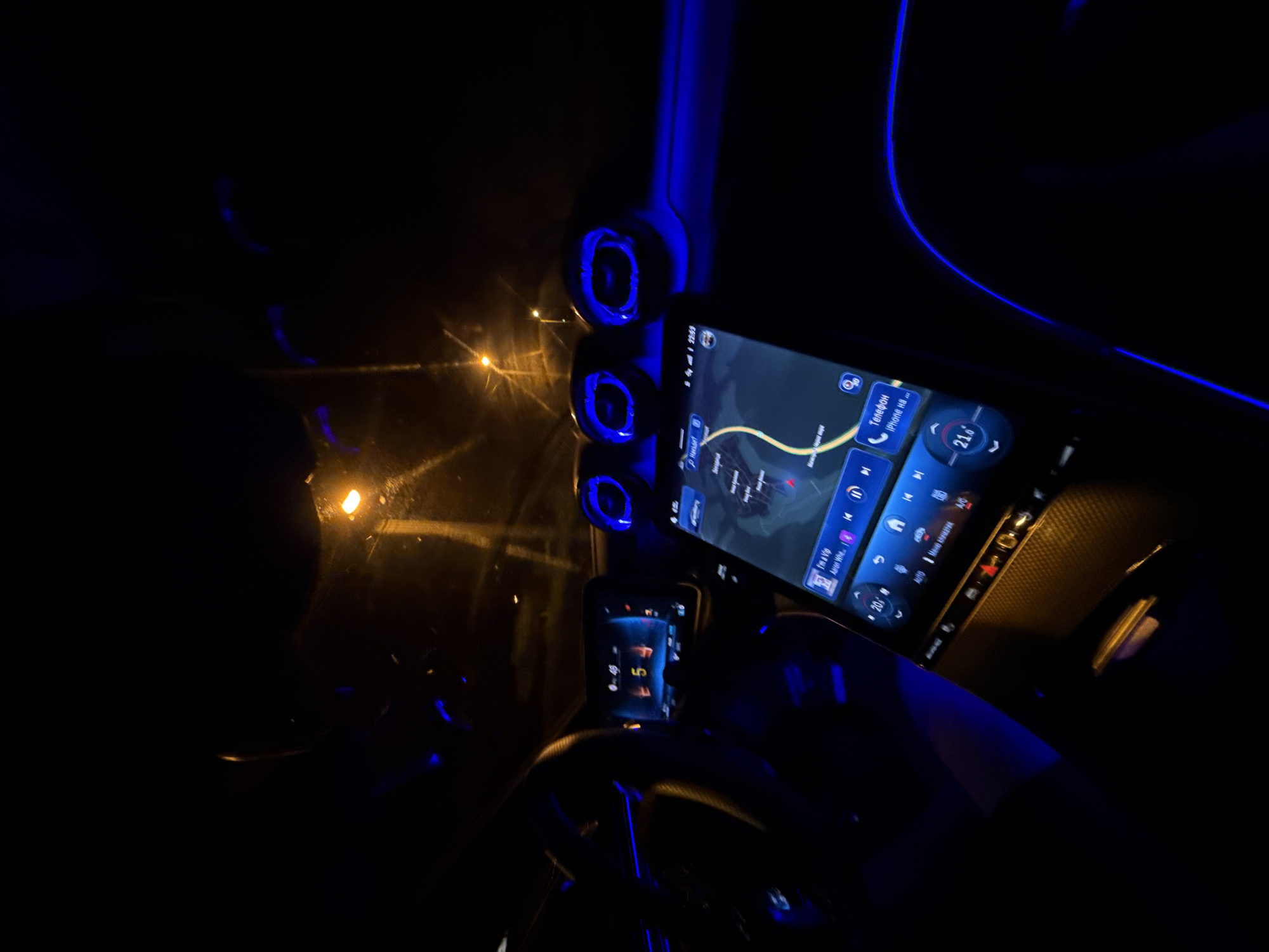 Night drive documented in Bulgarian village with ambient lighting