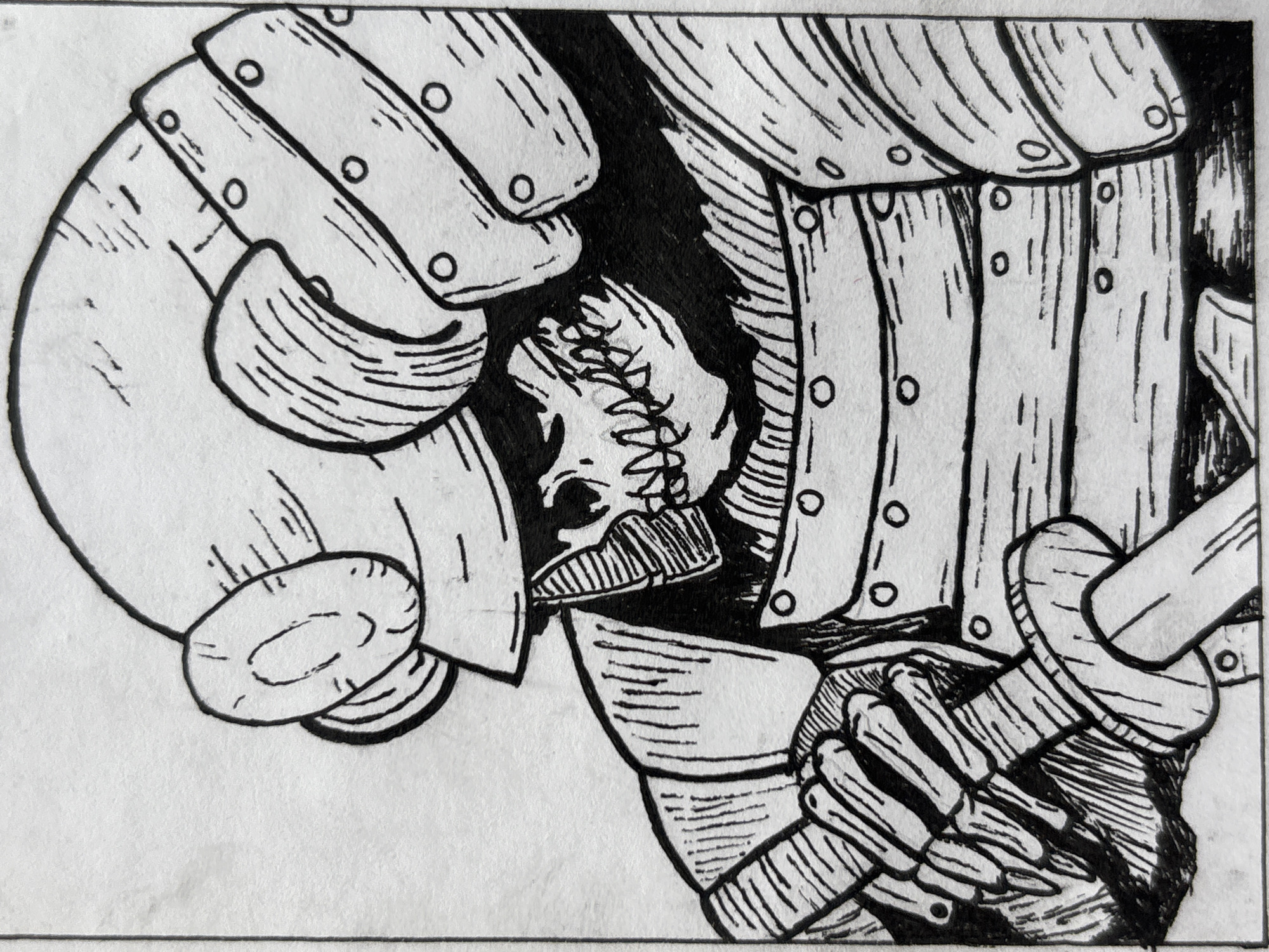 Artistic scenes documented in Votkinsk: skeletal warrior drawing, plant still life