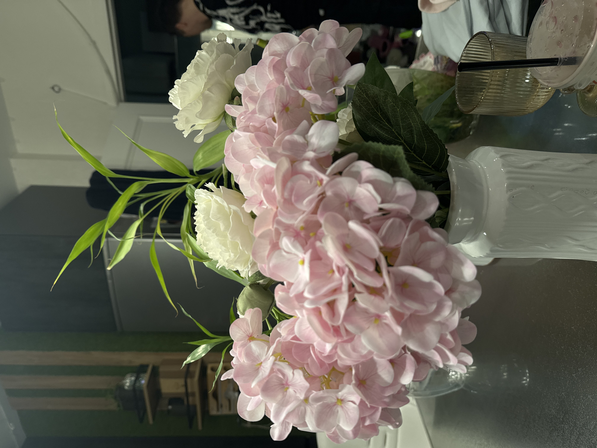 Hydrangea bouquet photographed in Russian residential area