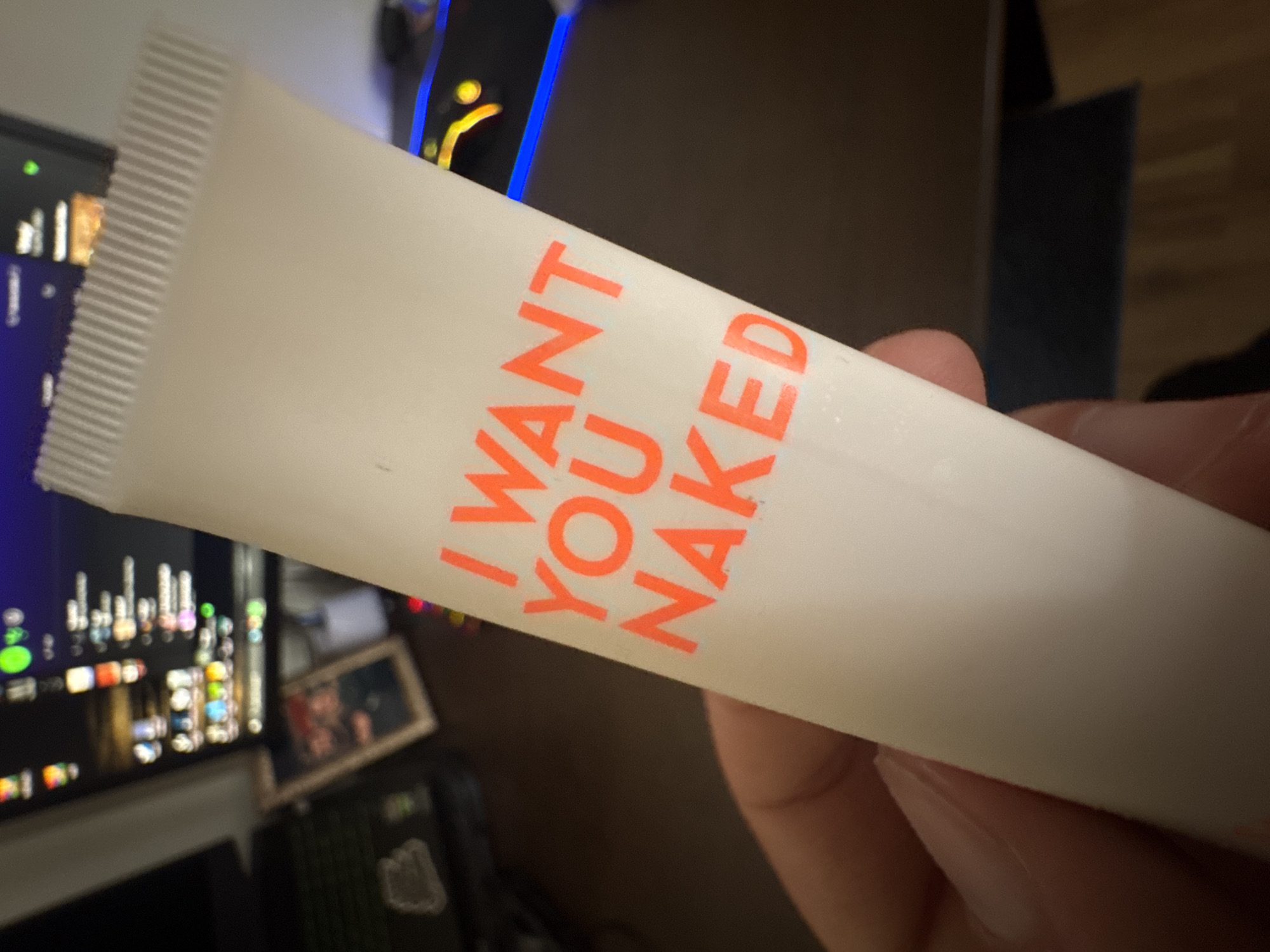 Person holds provocative white tube product in Varna, Bulgaria