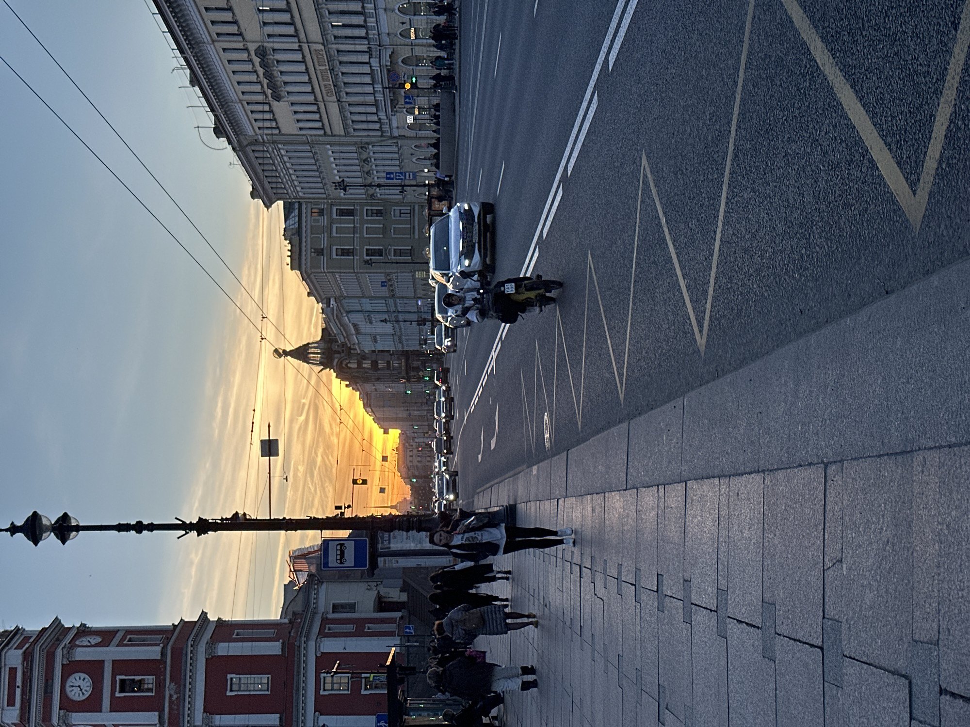 Sunset street scenes documented in historic Saint Petersburg