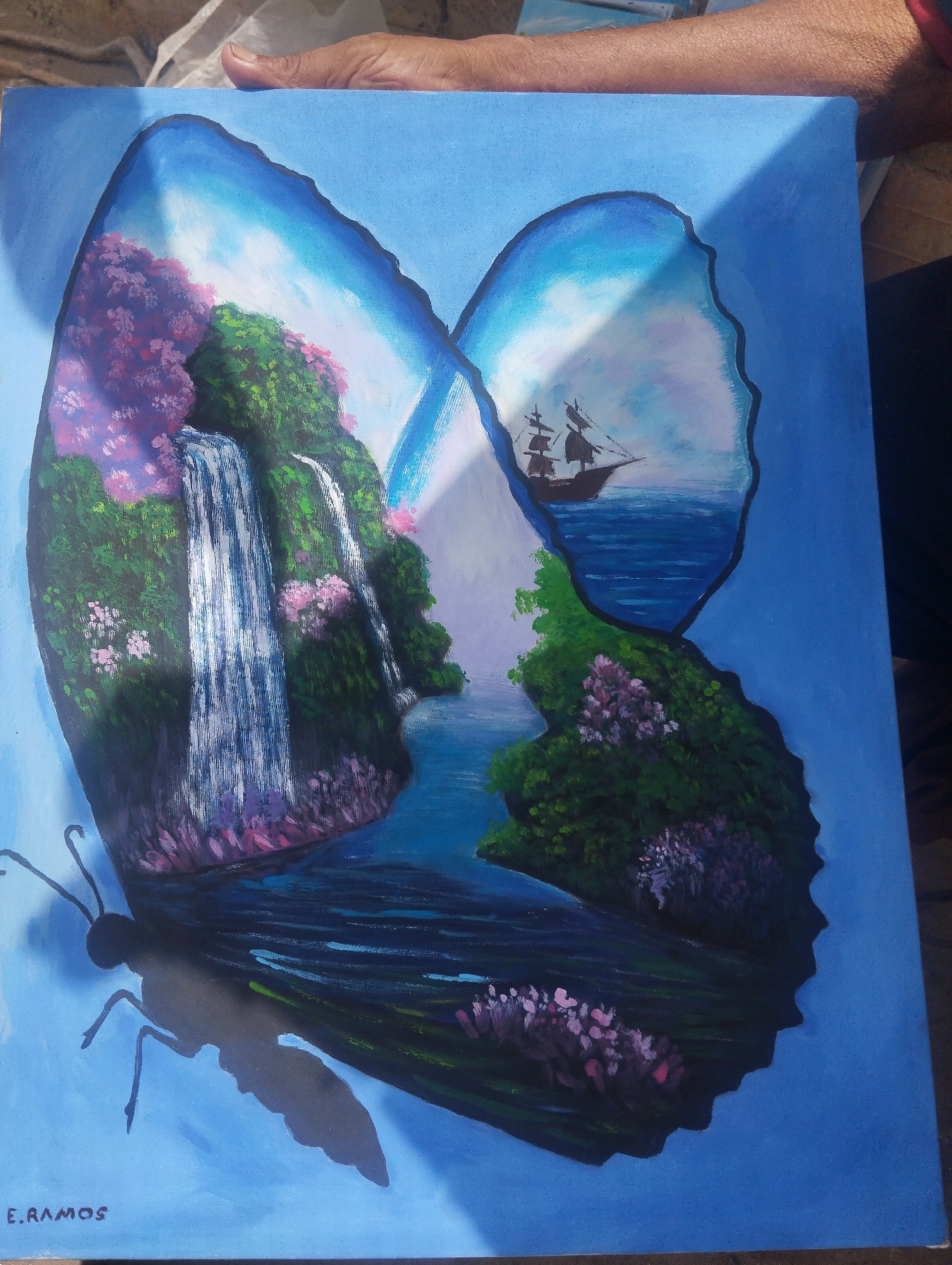Butterfly painting with landscape scenes documented in El Piache