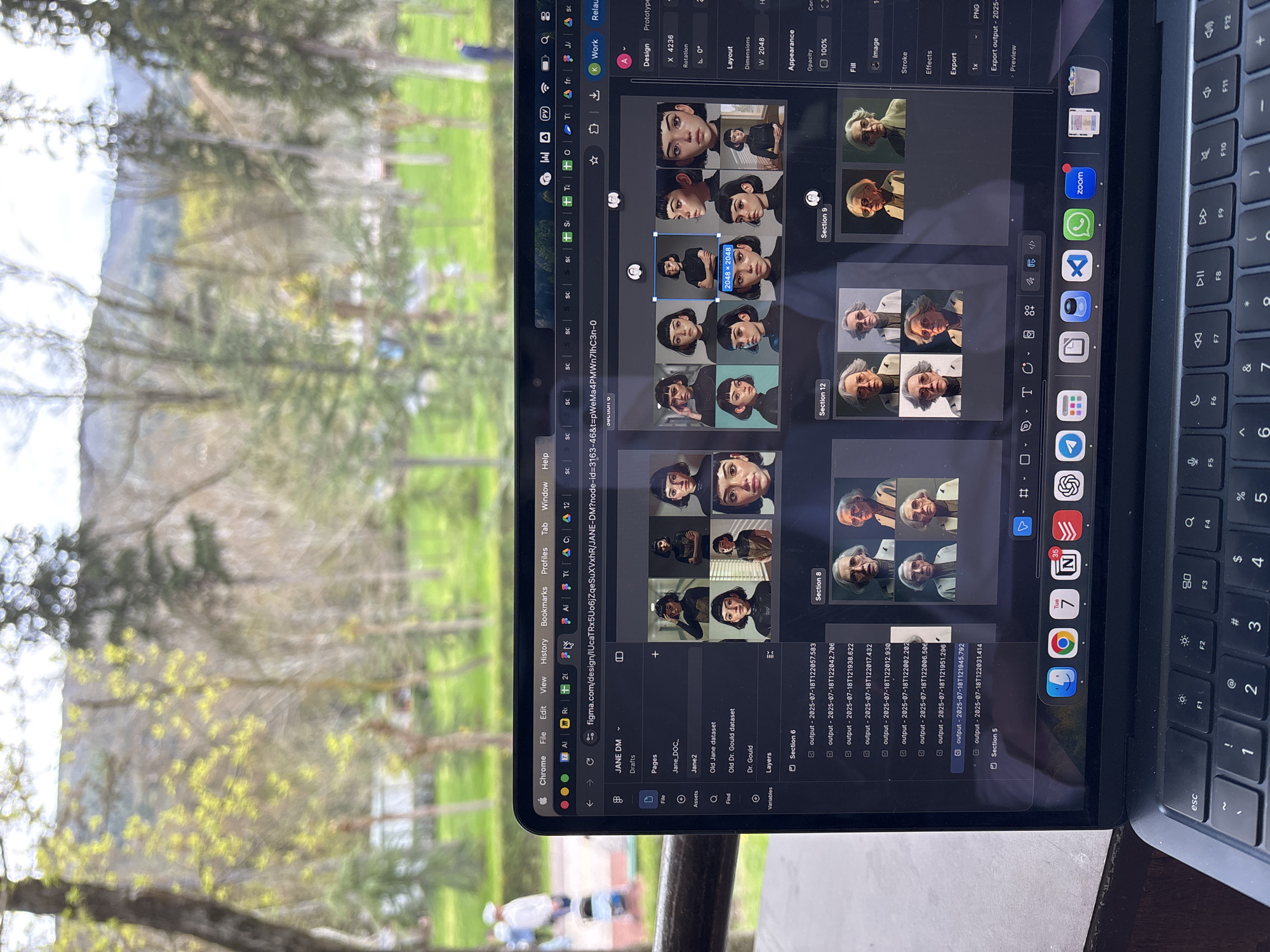 Designer works on Figma project outdoors in Tbilisi