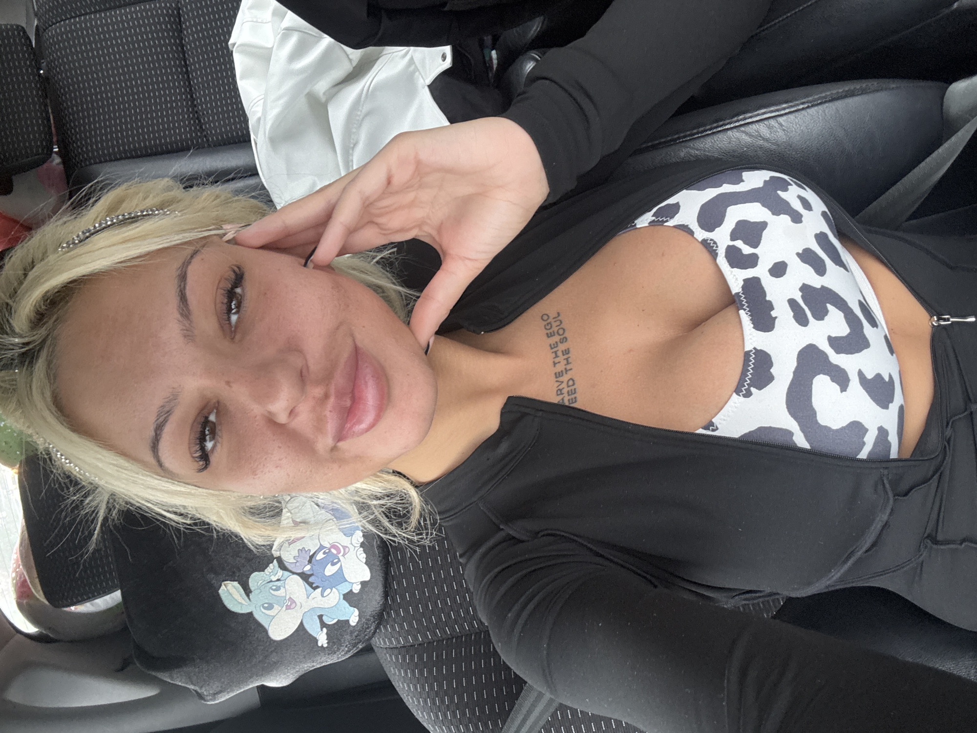 Woman Takes Selfie in Car in Shtarkovo, Bulgaria