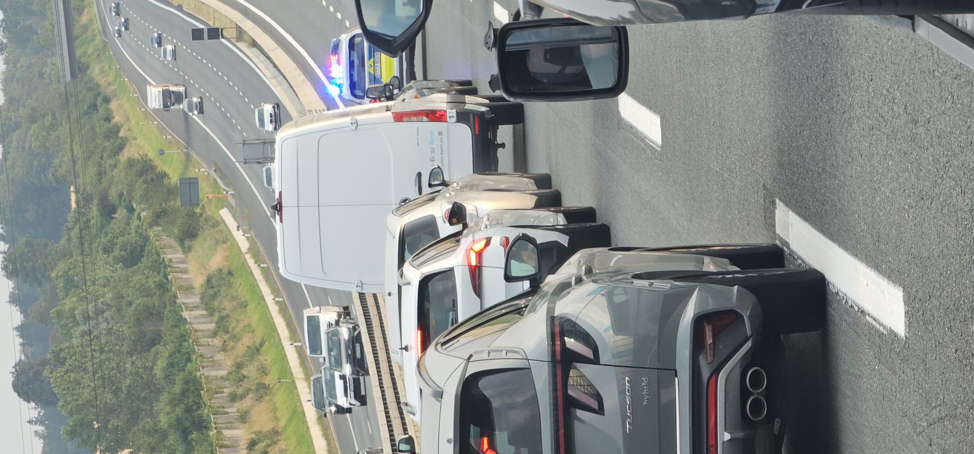 Highway traffic jam near Münchberg on a summer afternoon
