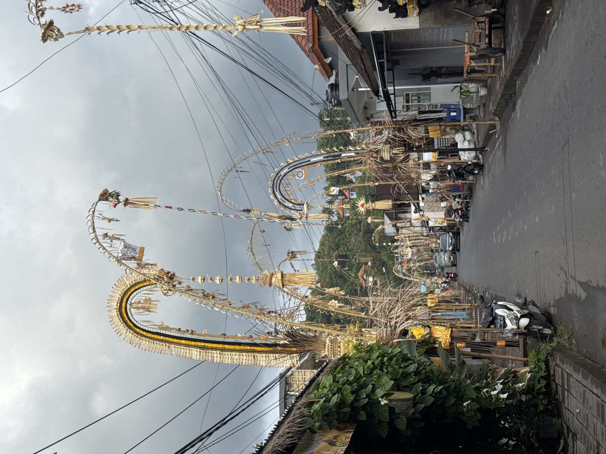 Elaborate ceremonial offerings line the streets of Manggis