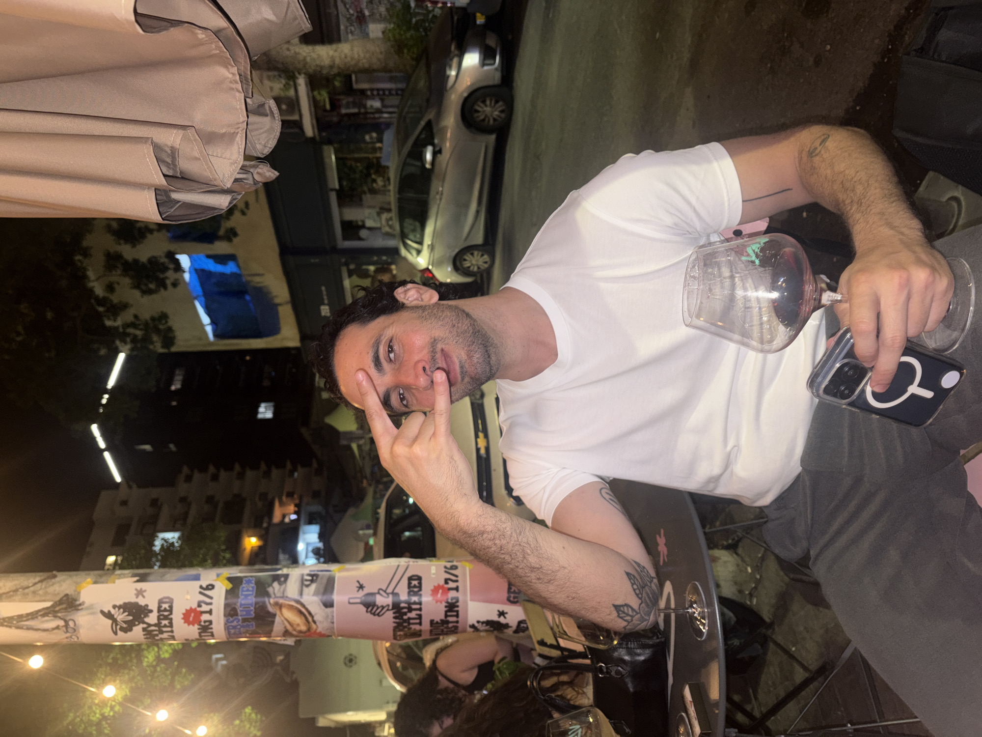 Late evening drinks at an outdoor Tel Aviv restaurant