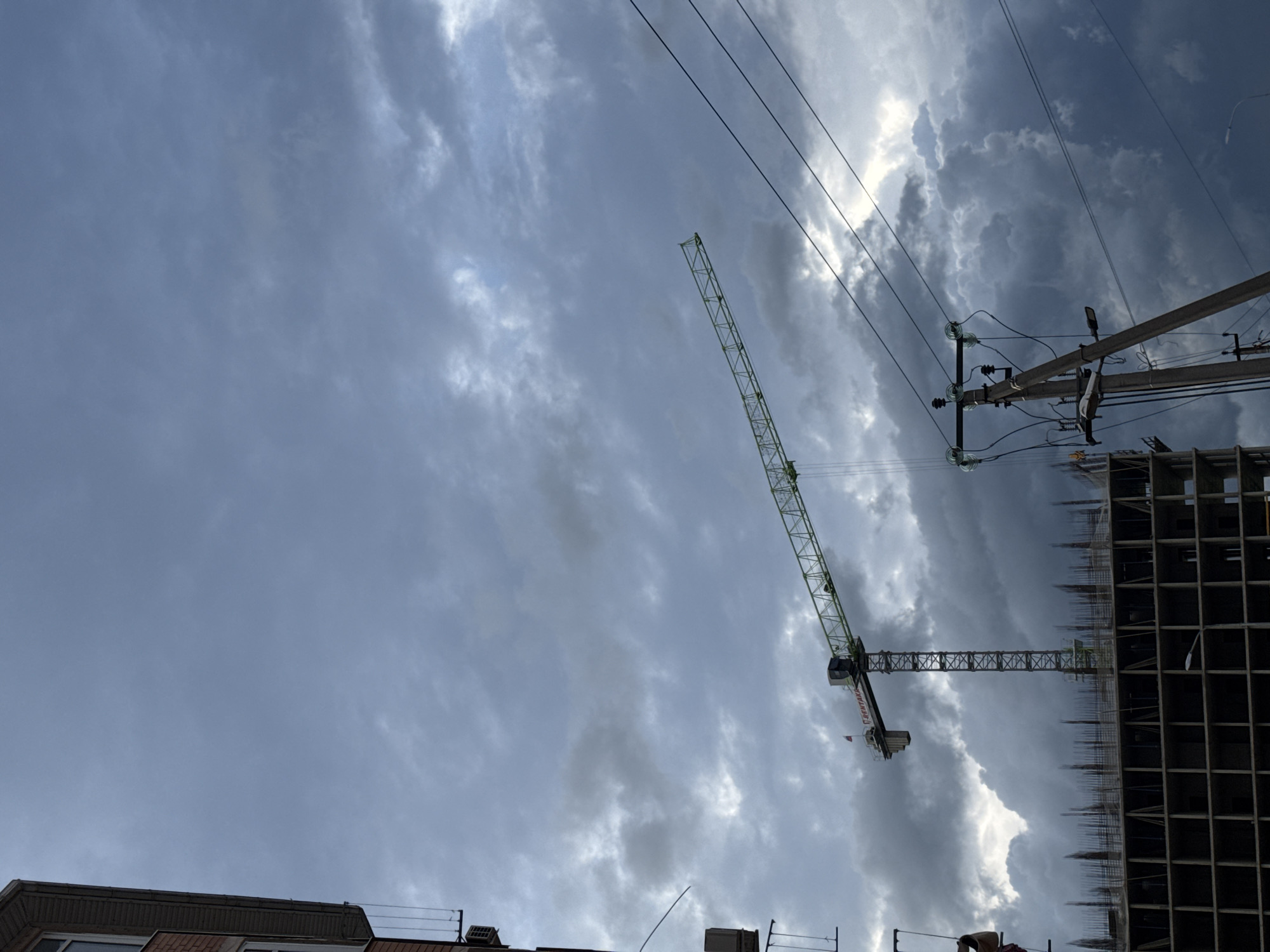 Urban life documented: construction sites, blooming roses, cloudy skies