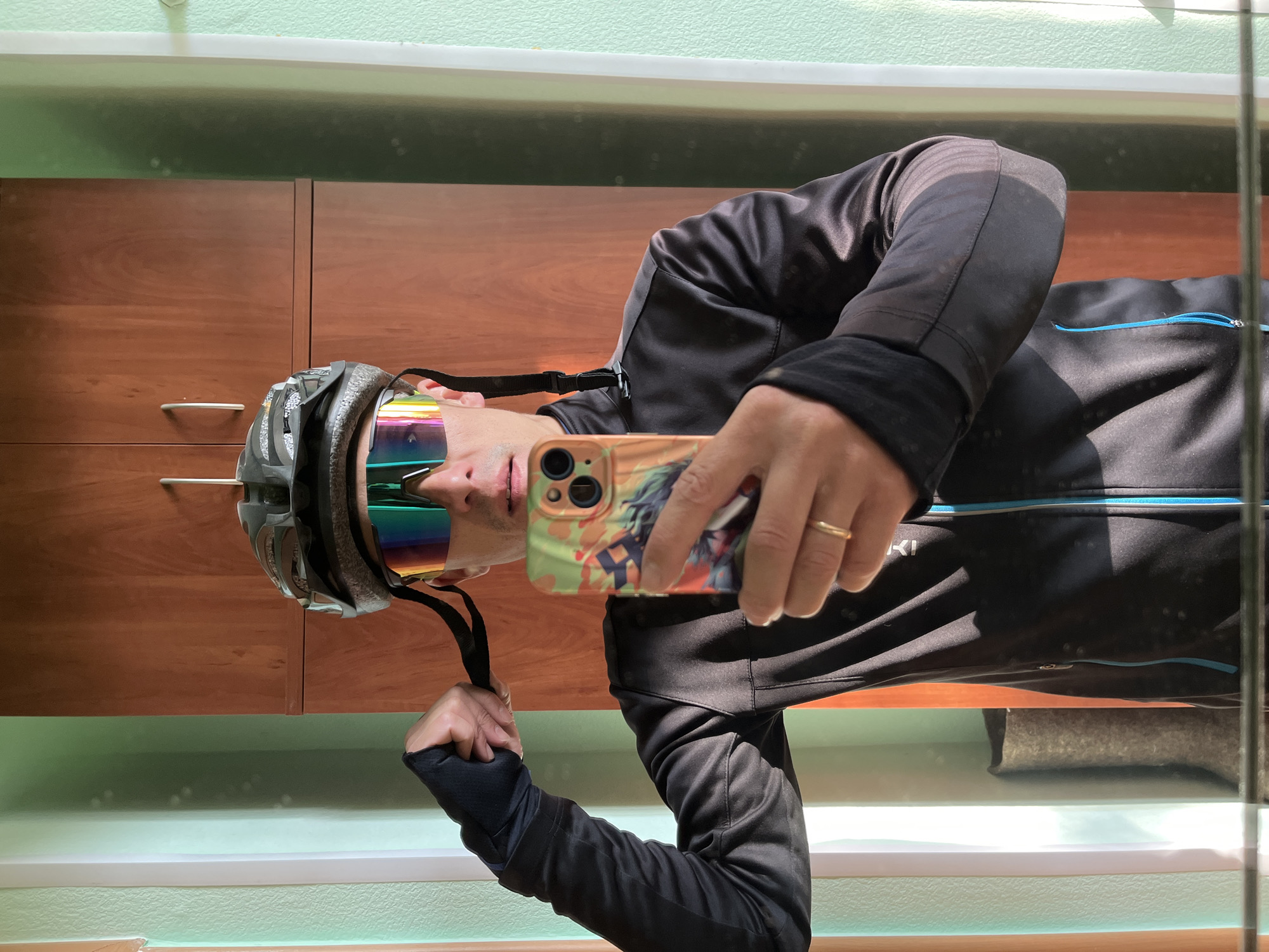 Early morning cyclist stops for selfies in Chaikovsky, Russia