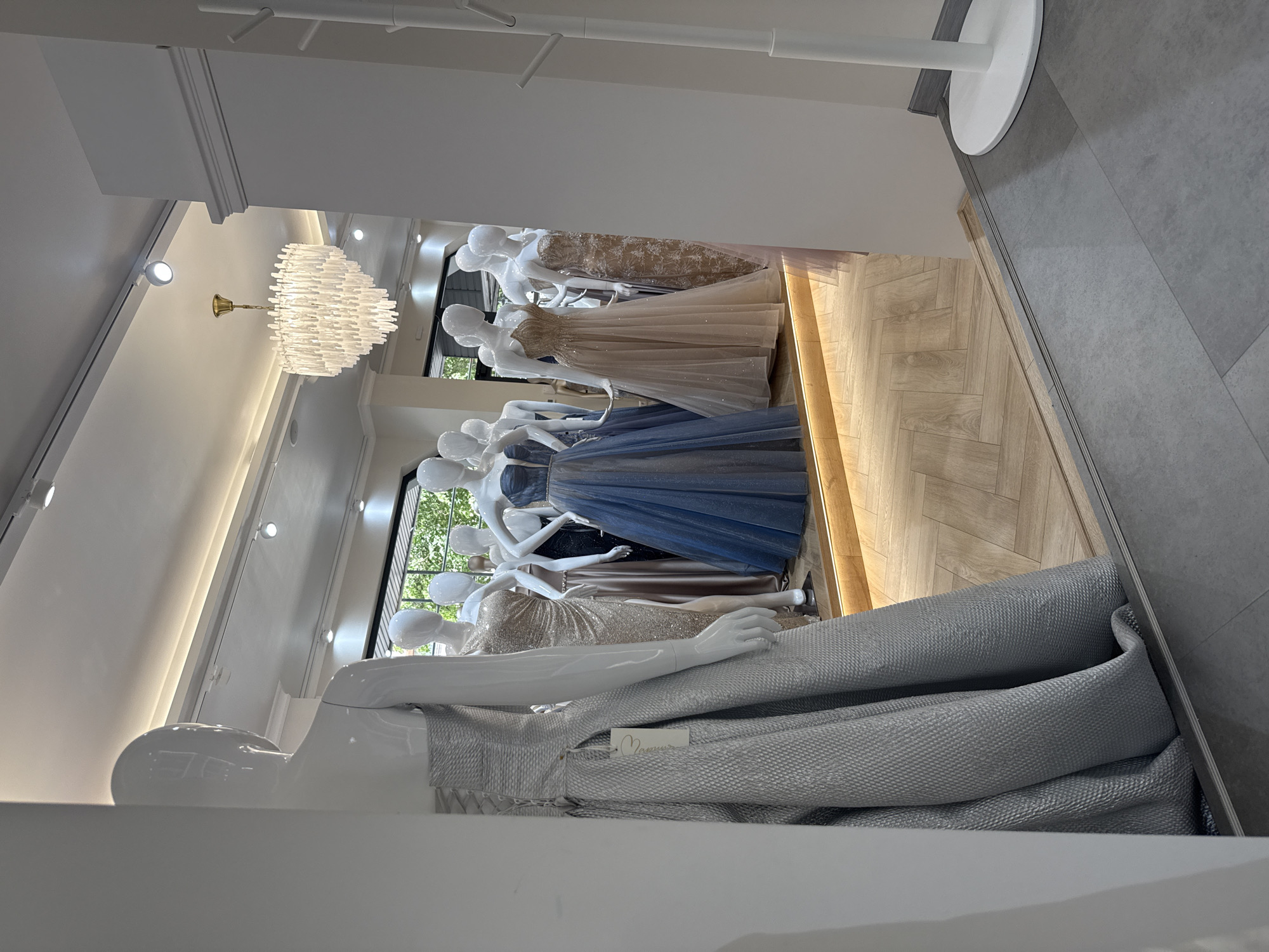Formal dress shop interior documented in Blagoevgrad, Bulgaria