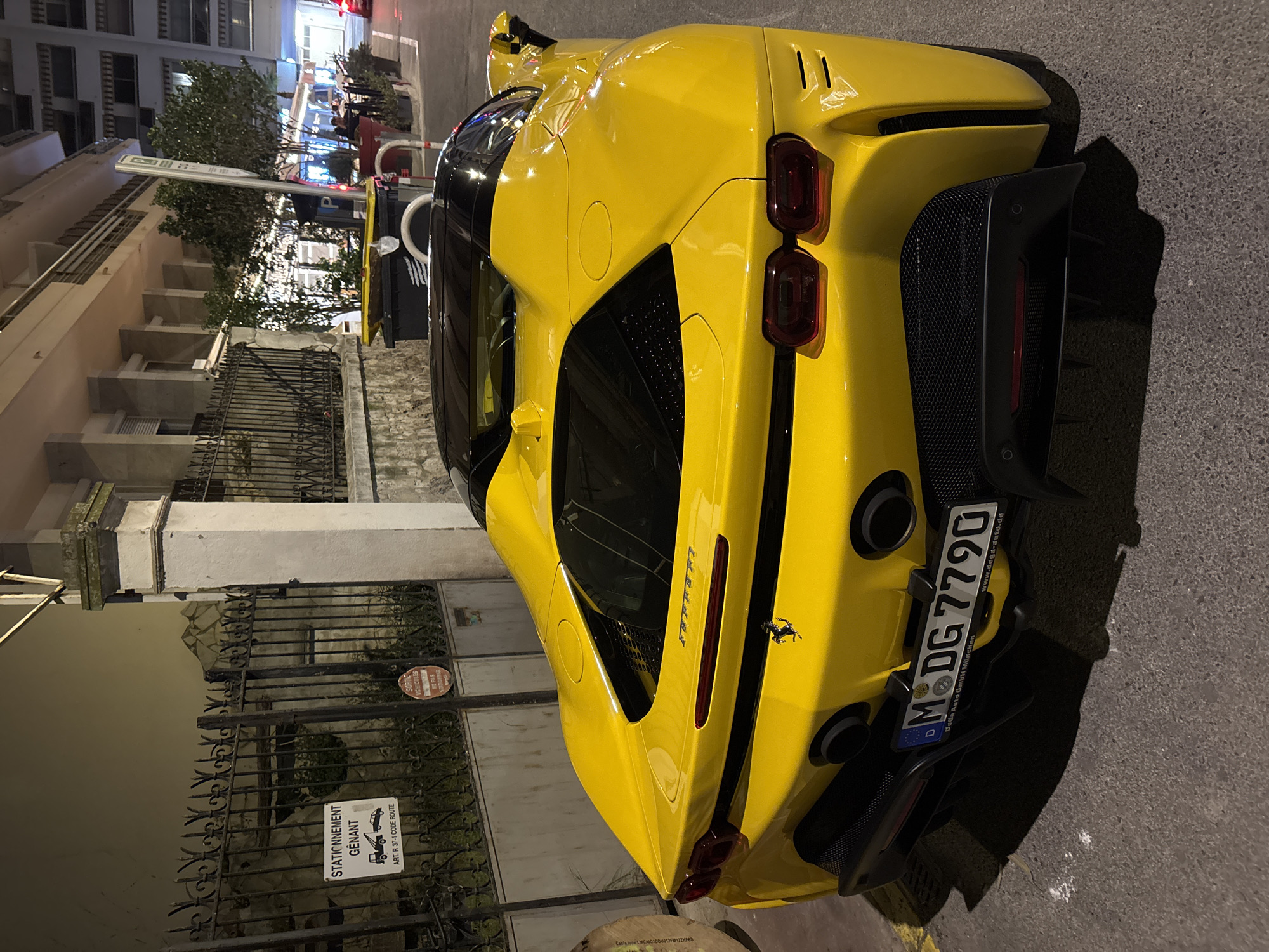Yellow Ferrari spotted parked near obstructive parking warning in Cannes