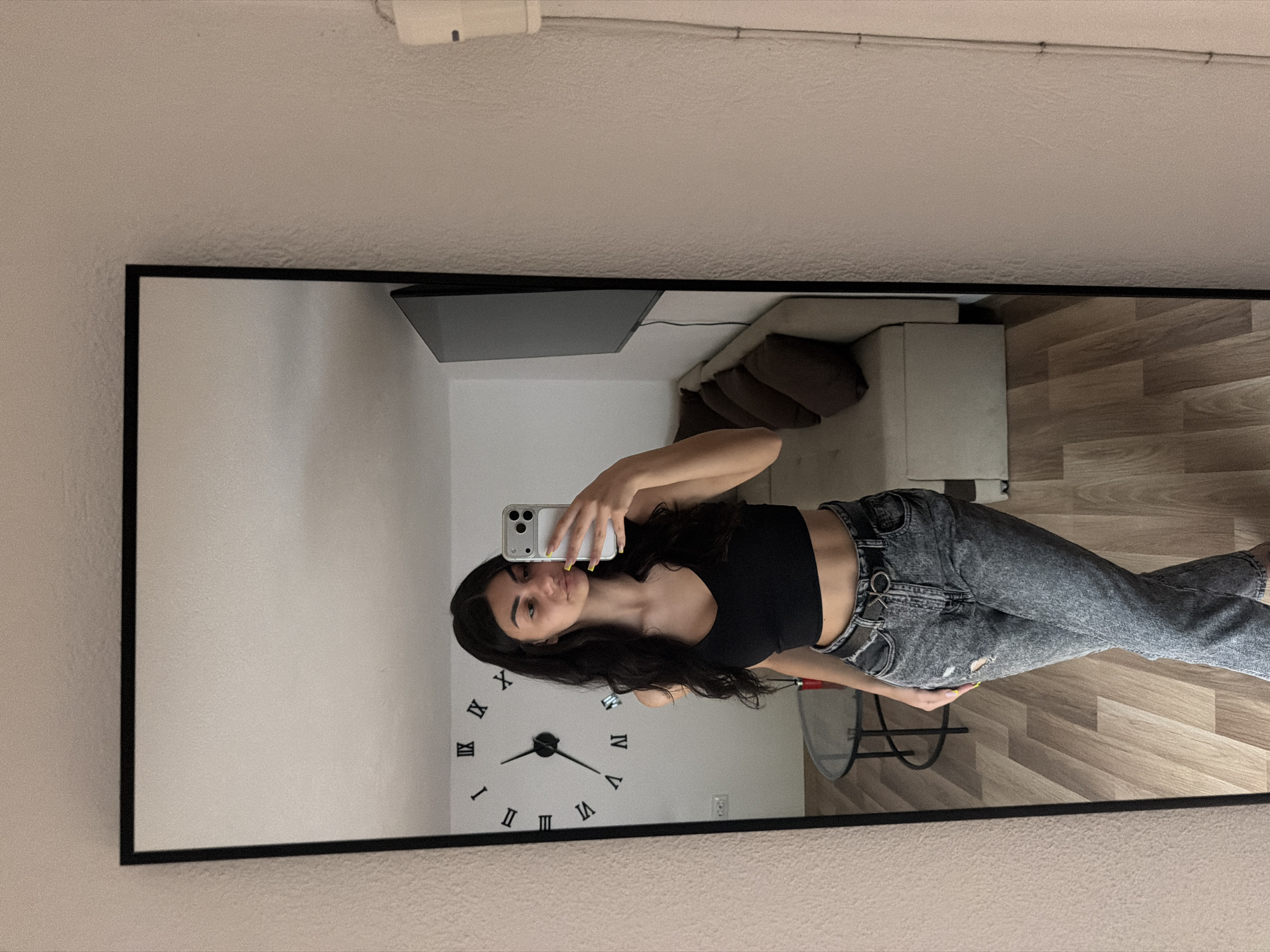 Woman takes mirror selfies in Gabrovo, Bulgaria