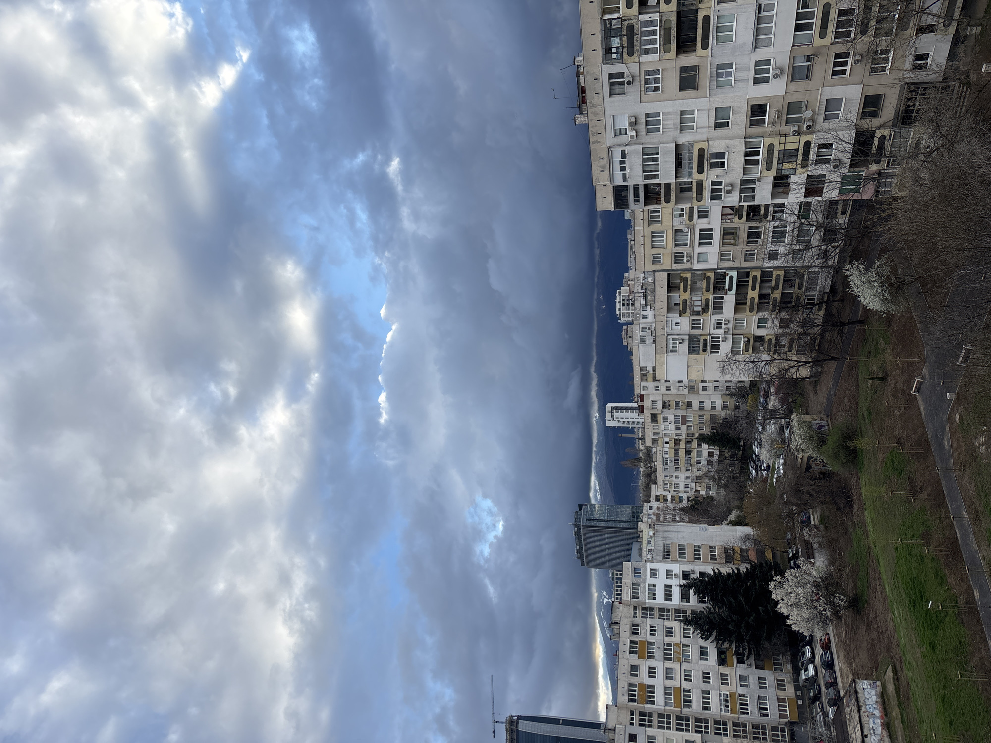 Sofia residential buildings observed with green space foreground