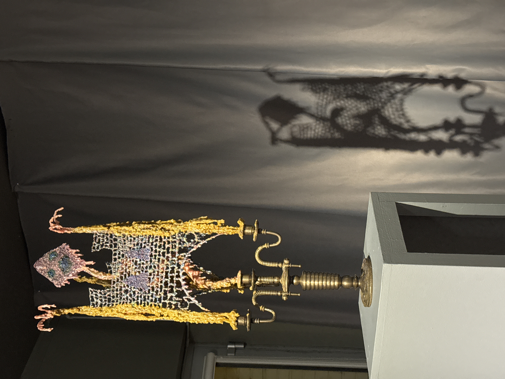 Ornate metallic sculpture with gold appendages observed in Moscow