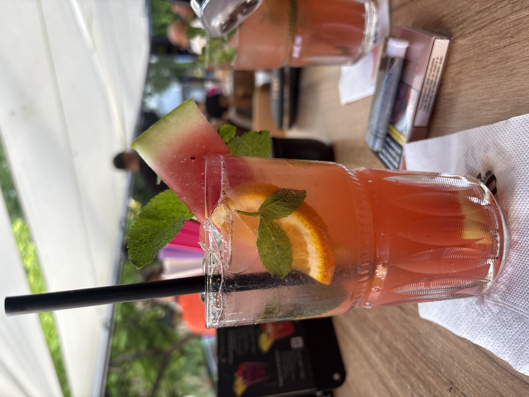 Fruity iced drinks at a Shumen café terrace