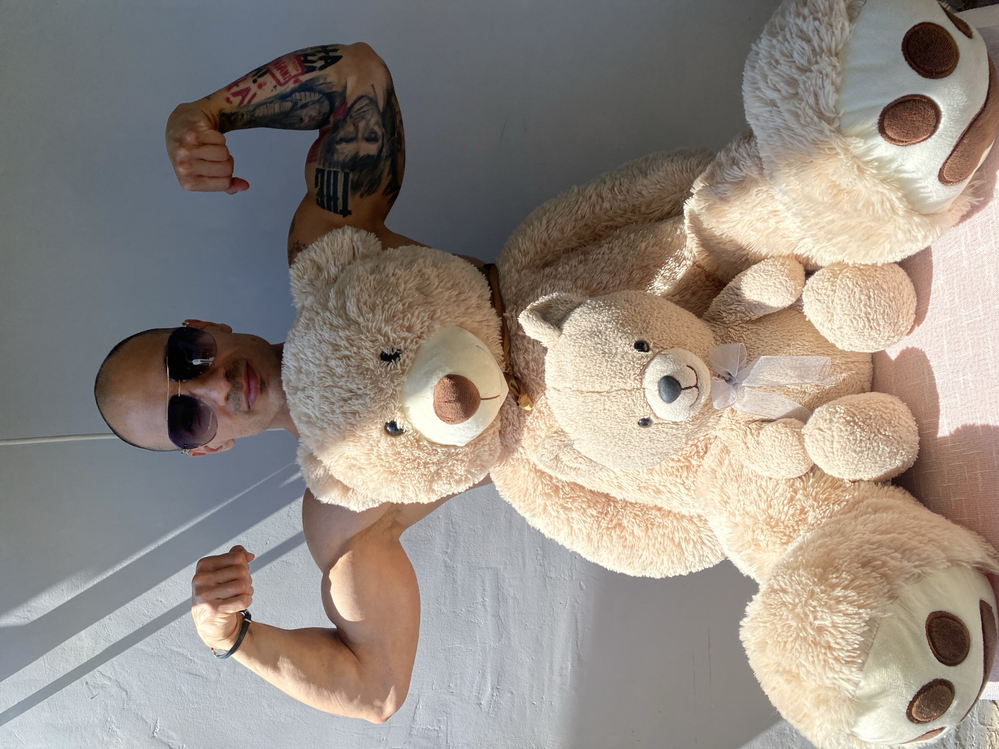 Teddy bears and a flex pose in Pleven, Bulgaria